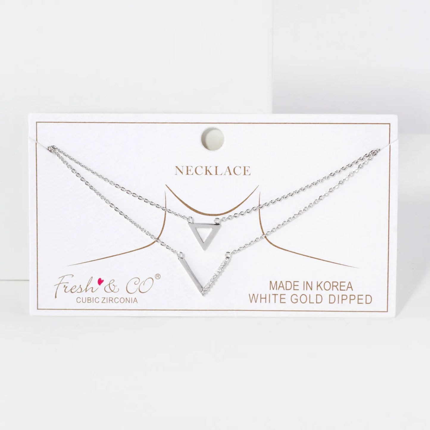 Pave-Set CZ Triangle Geometric Pendant 18K-Gold-Dipped Layered Necklace