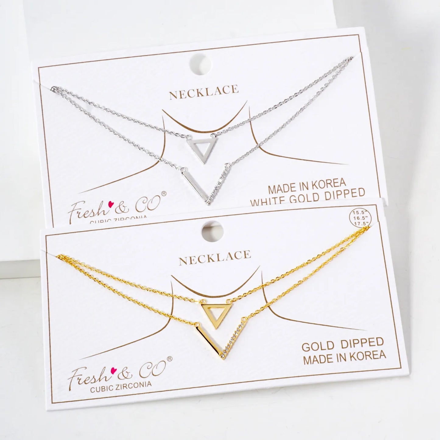 Pave-Set CZ Triangle Geometric Pendant 18K-Gold-Dipped Layered Necklace