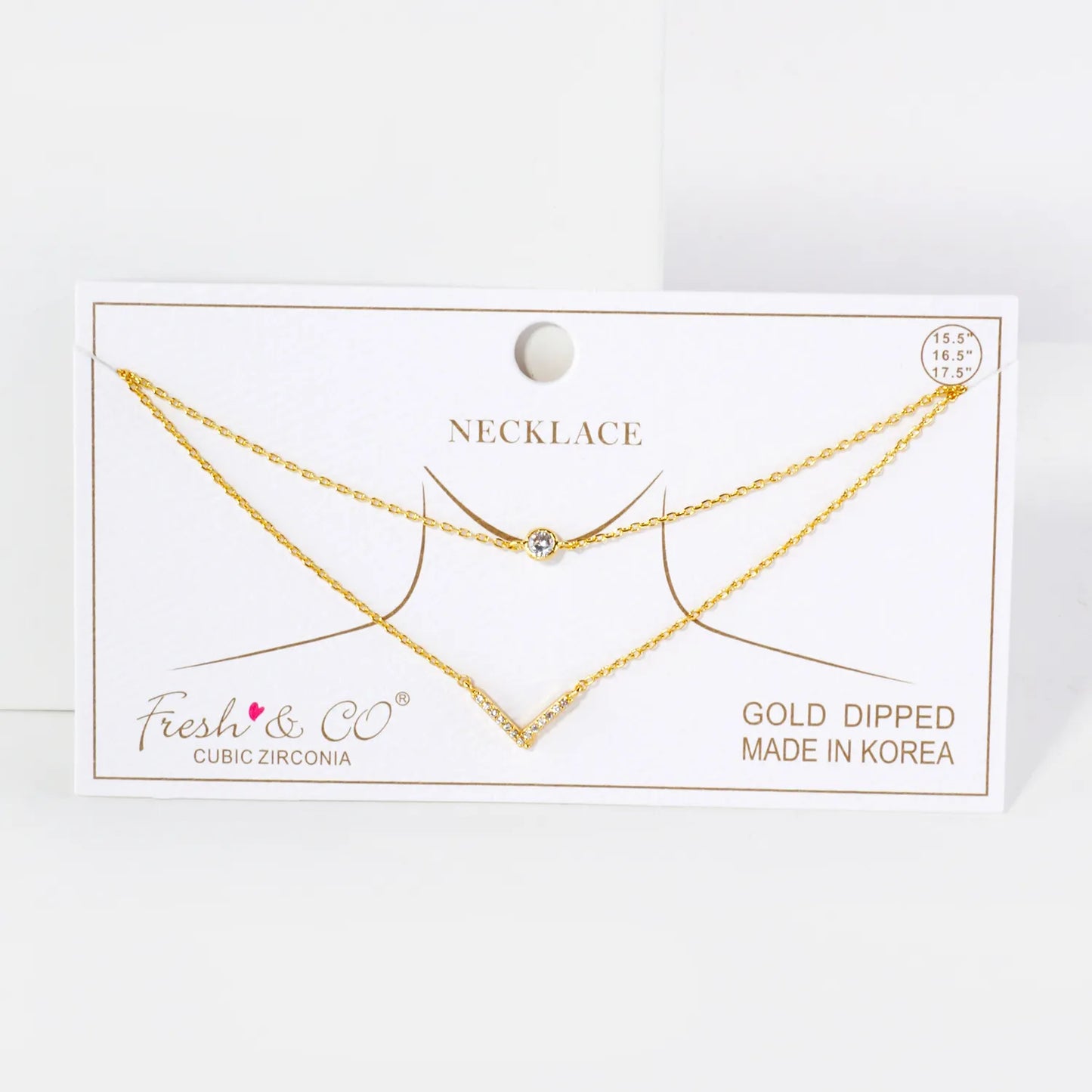 Pave-Set CZ V Pendant 18K-Gold-Dipped Layered Necklace
