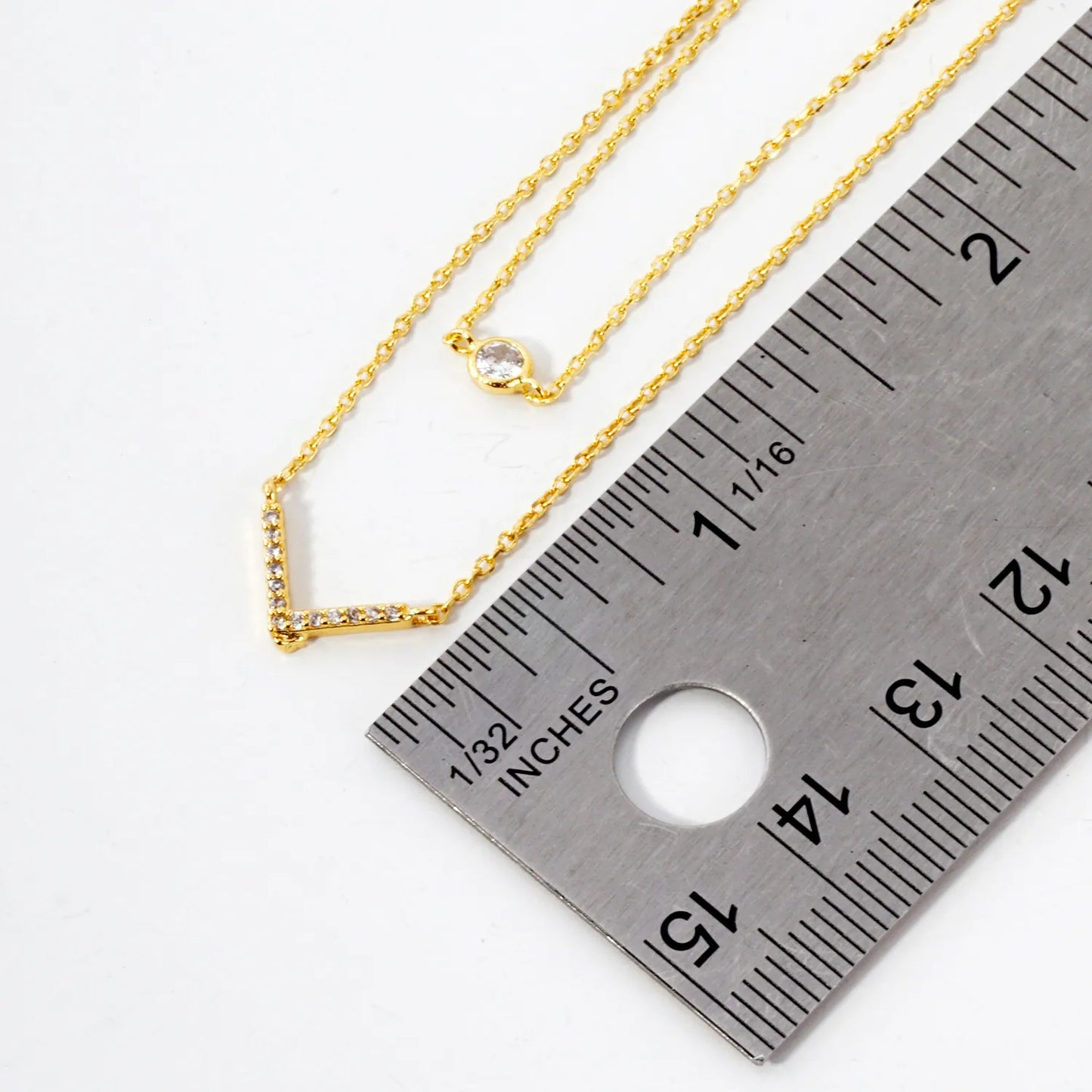 Pave-Set CZ V Pendant 18K-Gold-Dipped Layered Necklace