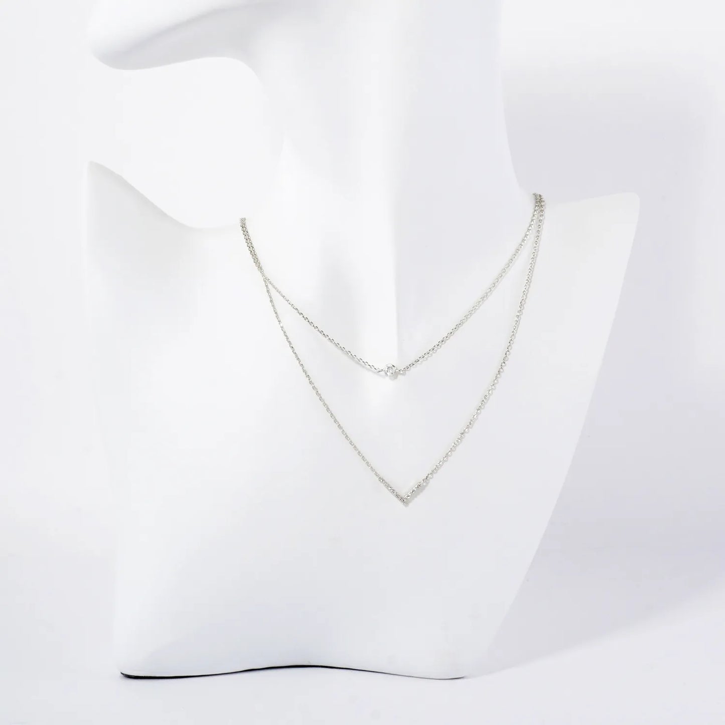 Pave-Set CZ V Pendant 18K-Gold-Dipped Layered Necklace