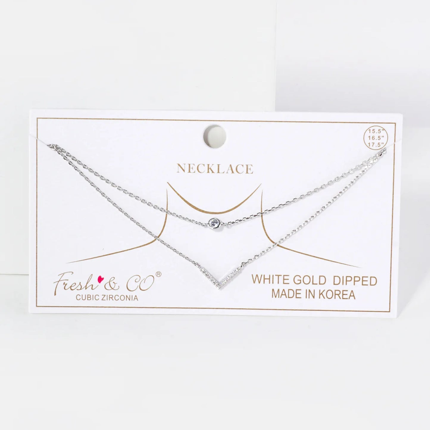 Pave-Set CZ V Pendant 18K-Gold-Dipped Layered Necklace