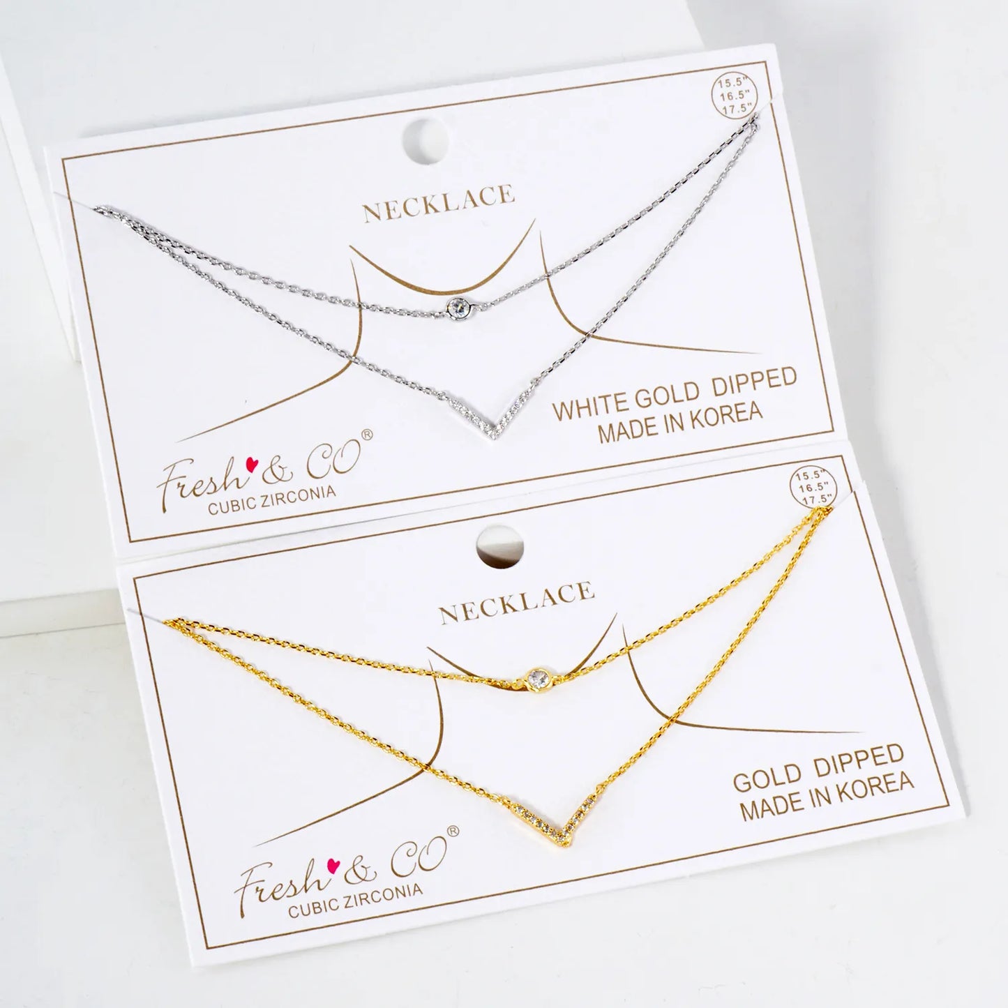 Pave-Set CZ V Pendant 18K-Gold-Dipped Layered Necklace