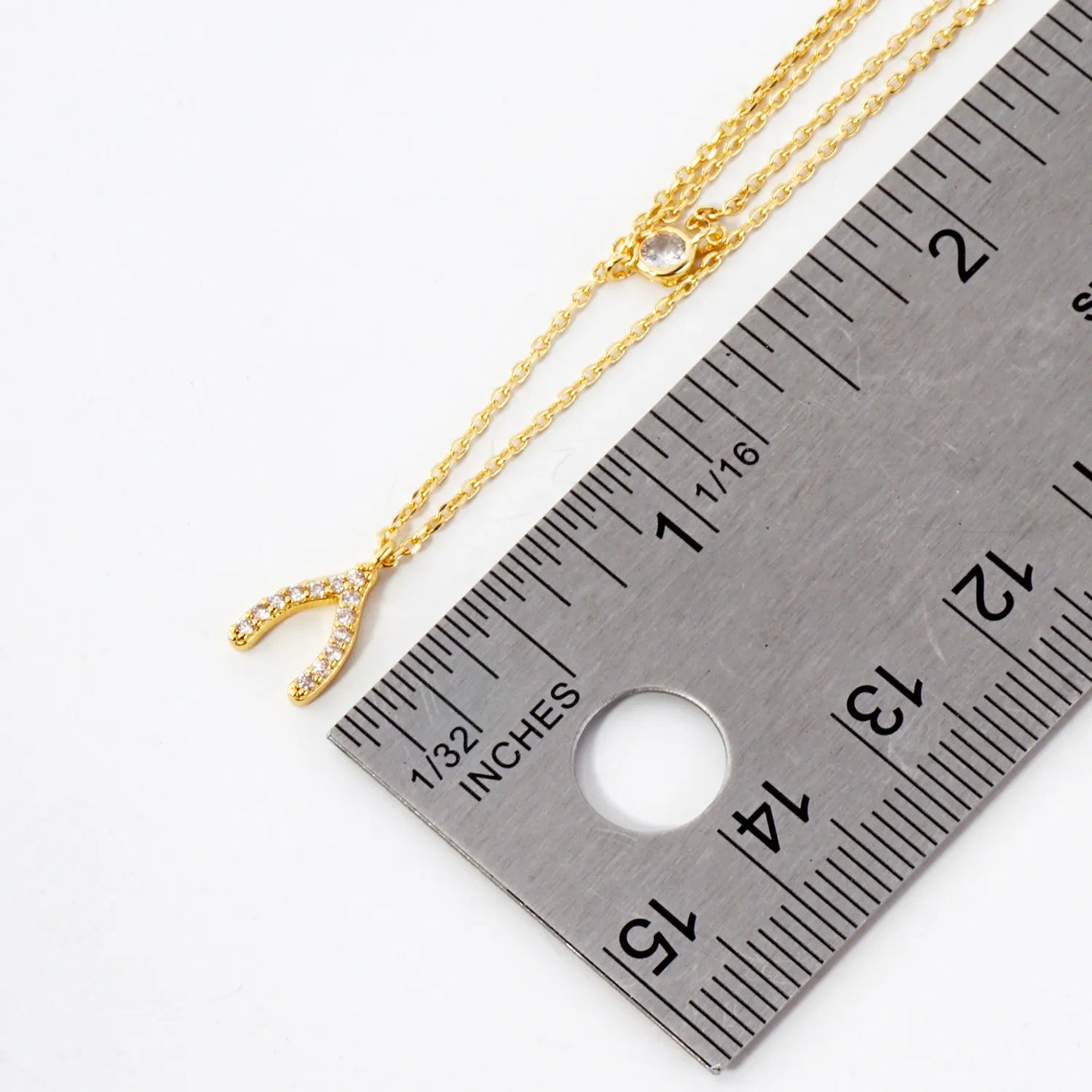 Pave-Set CZ Wishbone Pendant 18K-Gold-Dipped Layered Necklace