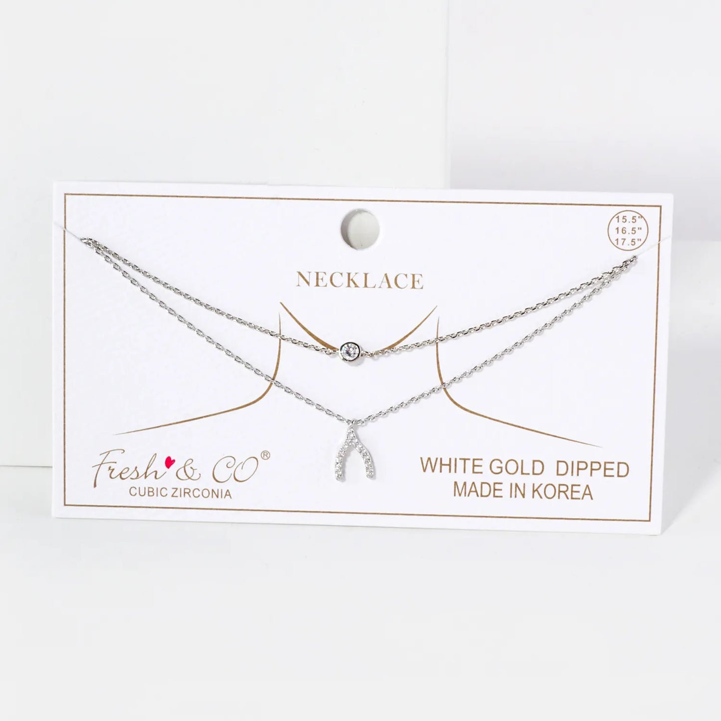 Pave-Set CZ Wishbone Pendant 18K-Gold-Dipped Layered Necklace