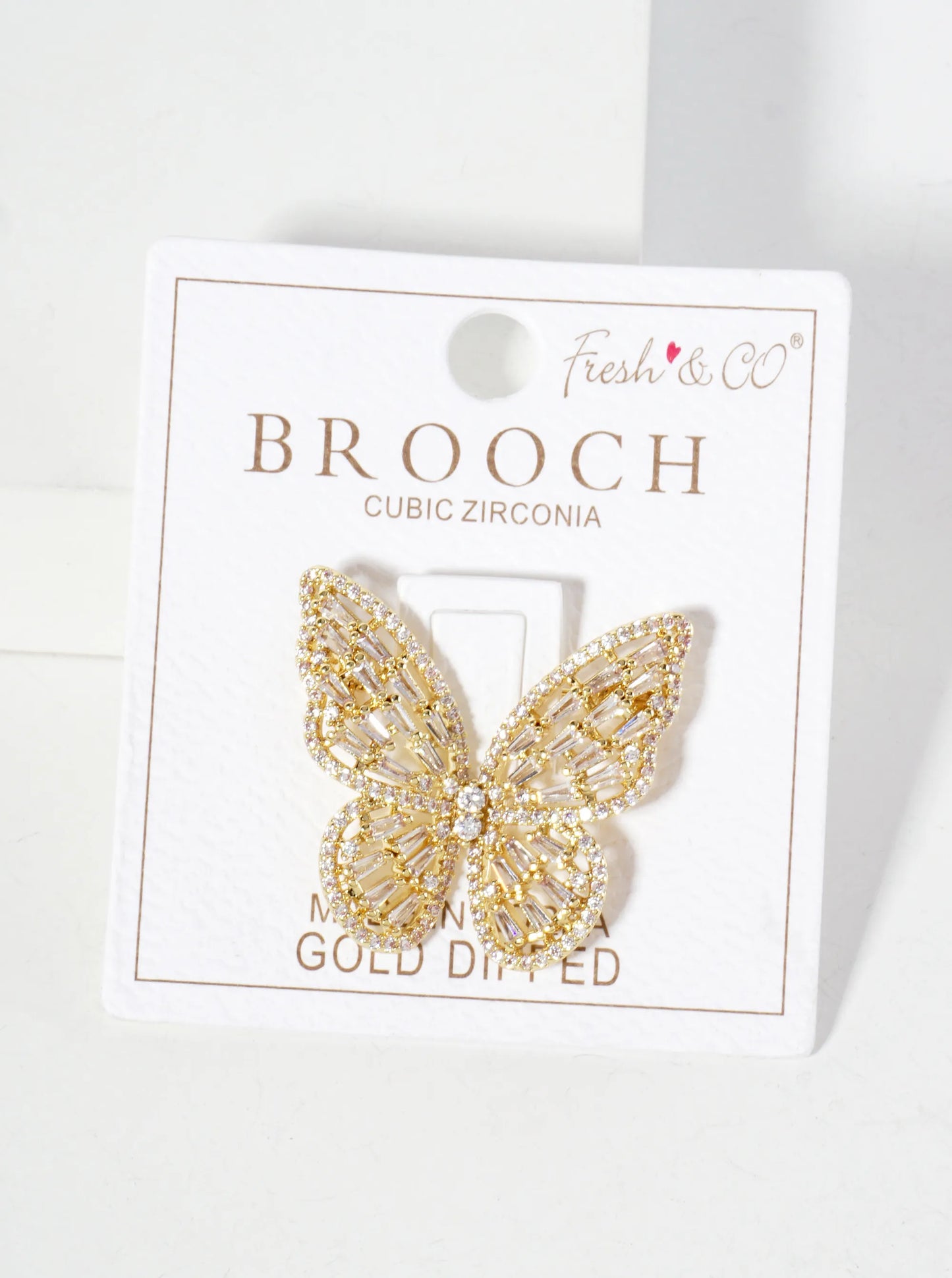 Pave-Set Cubic-Zirconia 1-inch Butterfly Design 18K-Gold-Dipped Brass Brooch