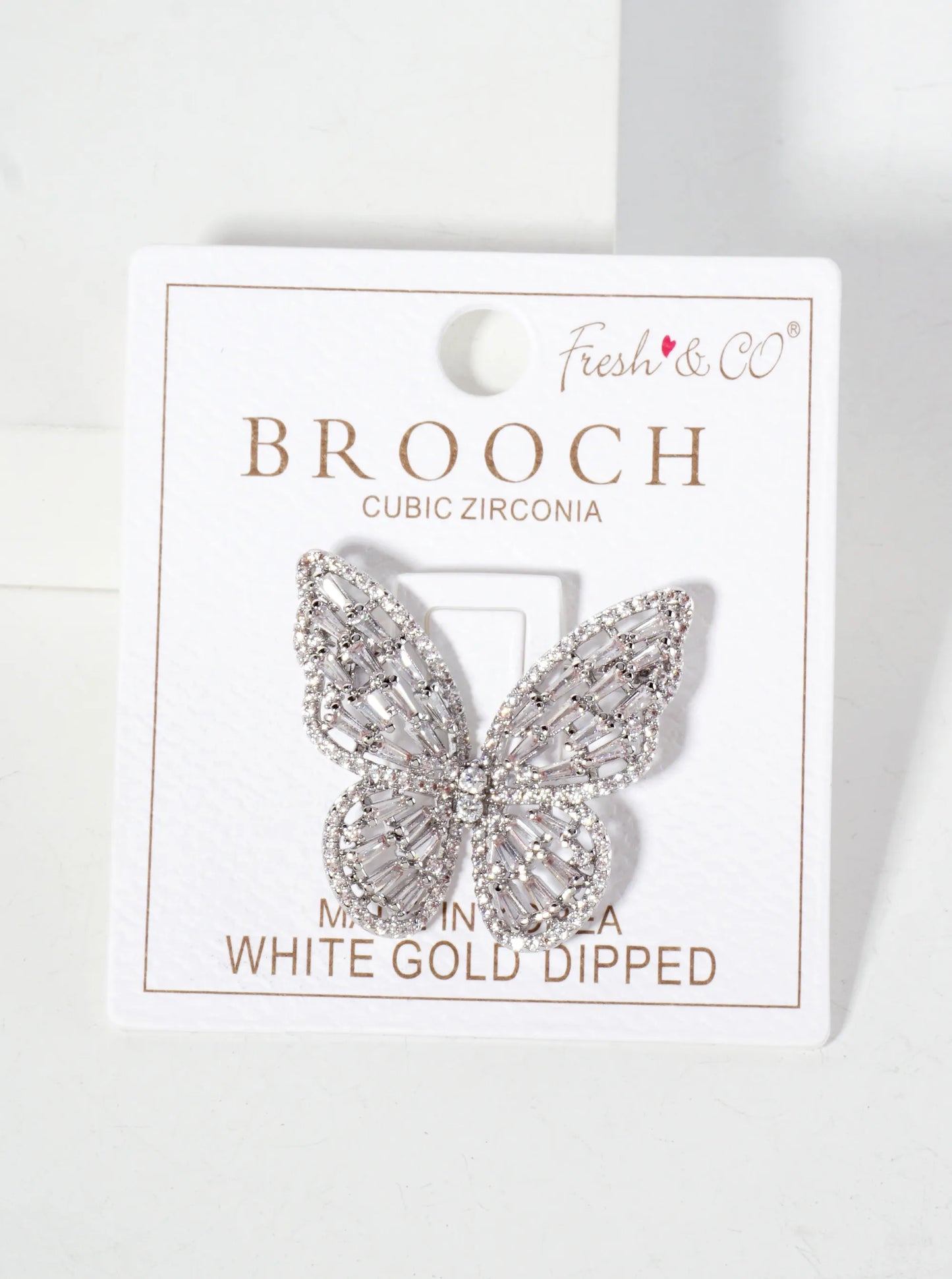 Pave-Set Cubic-Zirconia 1-inch Butterfly Design 18K-Gold-Dipped Brass Brooch