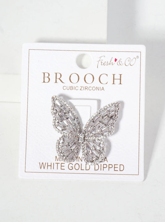 Pave-Set Cubic-Zirconia 1-inch Butterfly Design 18K-Gold-Dipped Brass Brooch