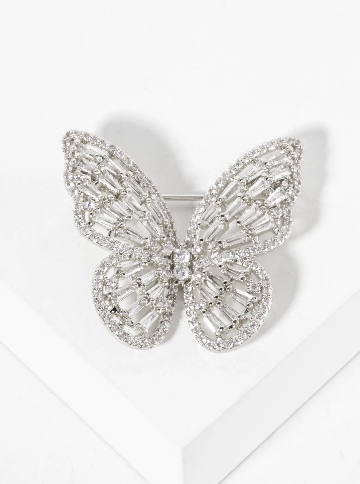 Pave-Set Cubic-Zirconia 1-inch Butterfly Design 18K-Gold-Dipped Brass Brooch