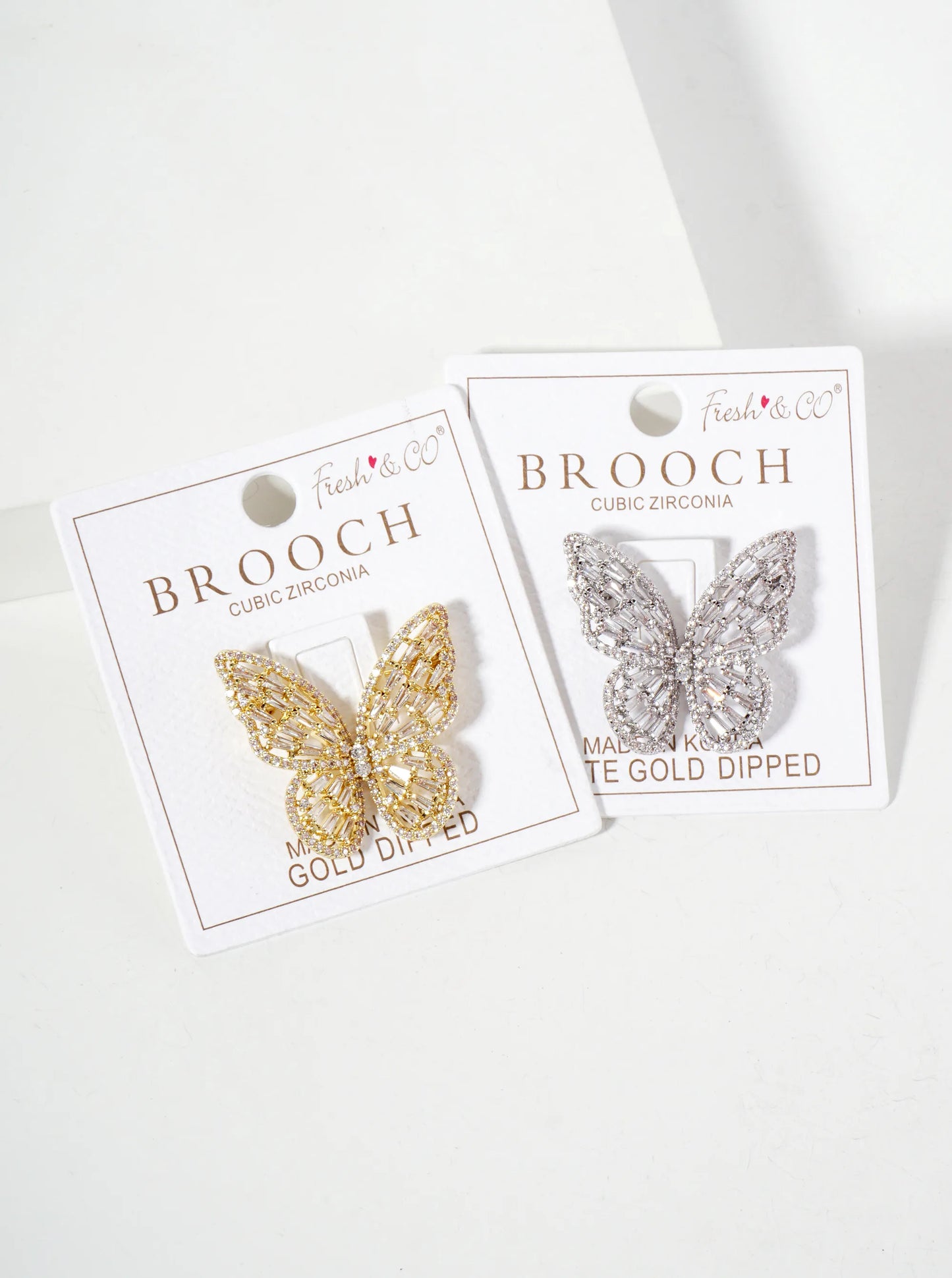Pave-Set Cubic-Zirconia 1-inch Butterfly Design 18K-Gold-Dipped Brass Brooch