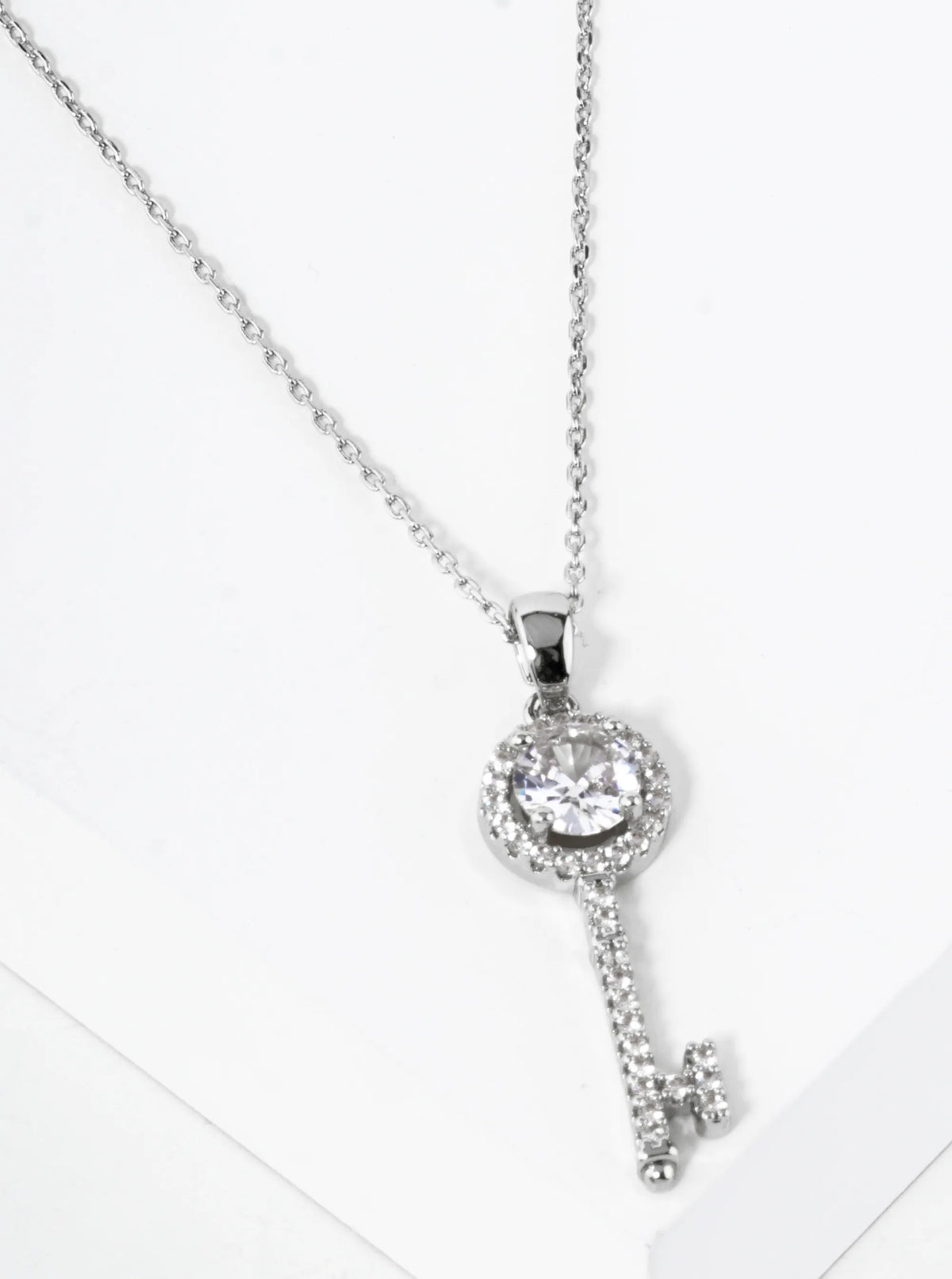 Pave Set Cubic Zirconia 1 Inch Key Pendant Necklace