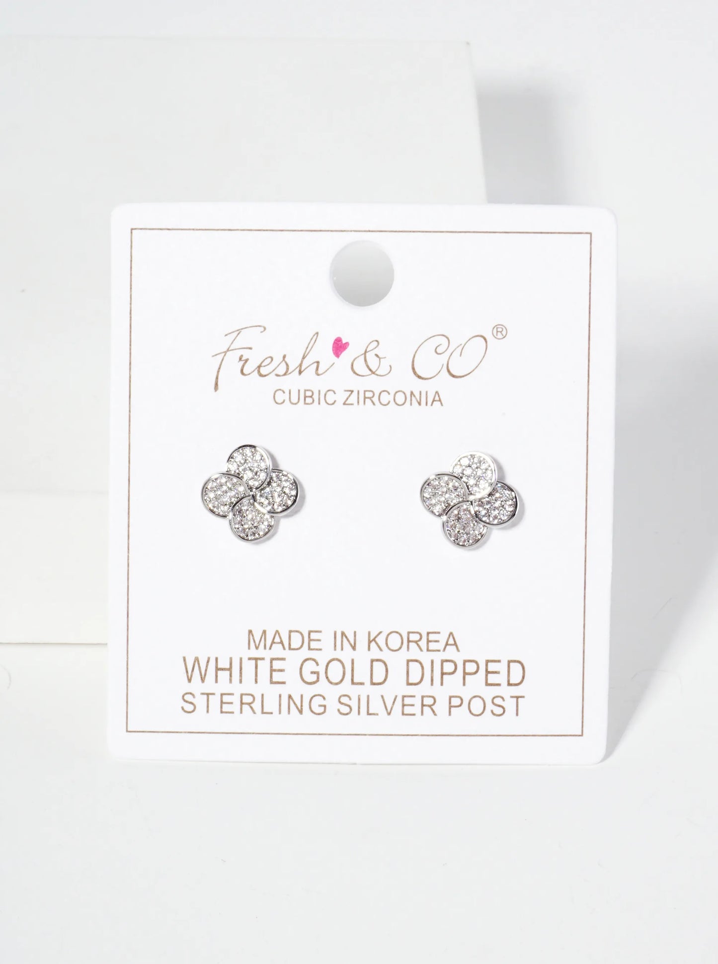 Pave-Set Cubic-Zirconia 10mm Quatrefoil 18K-Gold-Dipped Stud Earrings