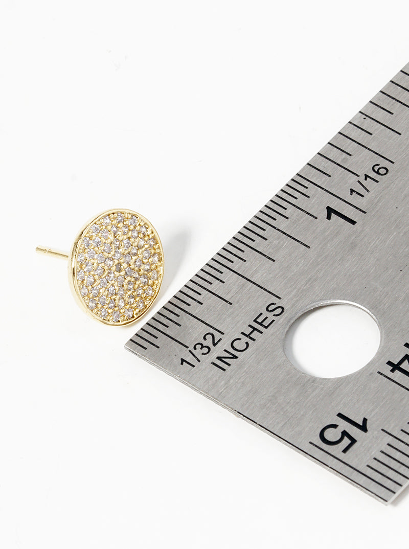 Pave-Set Cubic-Zirconia 10mm Round Disc 18K-Gold-Dipped Stud Earrings