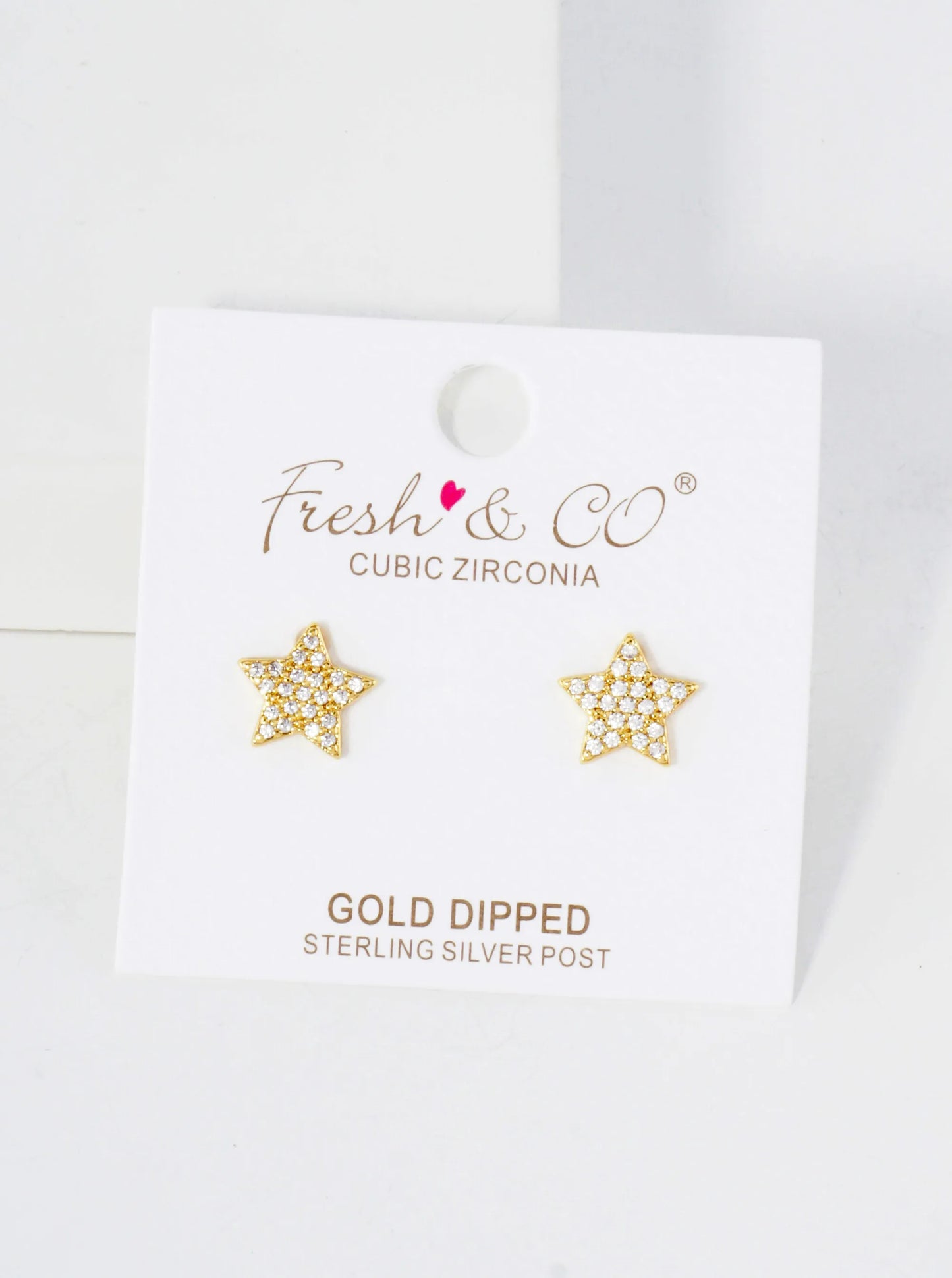 Pave-Set Cubic-Zirconia 10mm Star-Shaped 18K-Gold-Dipped Stud Earrings