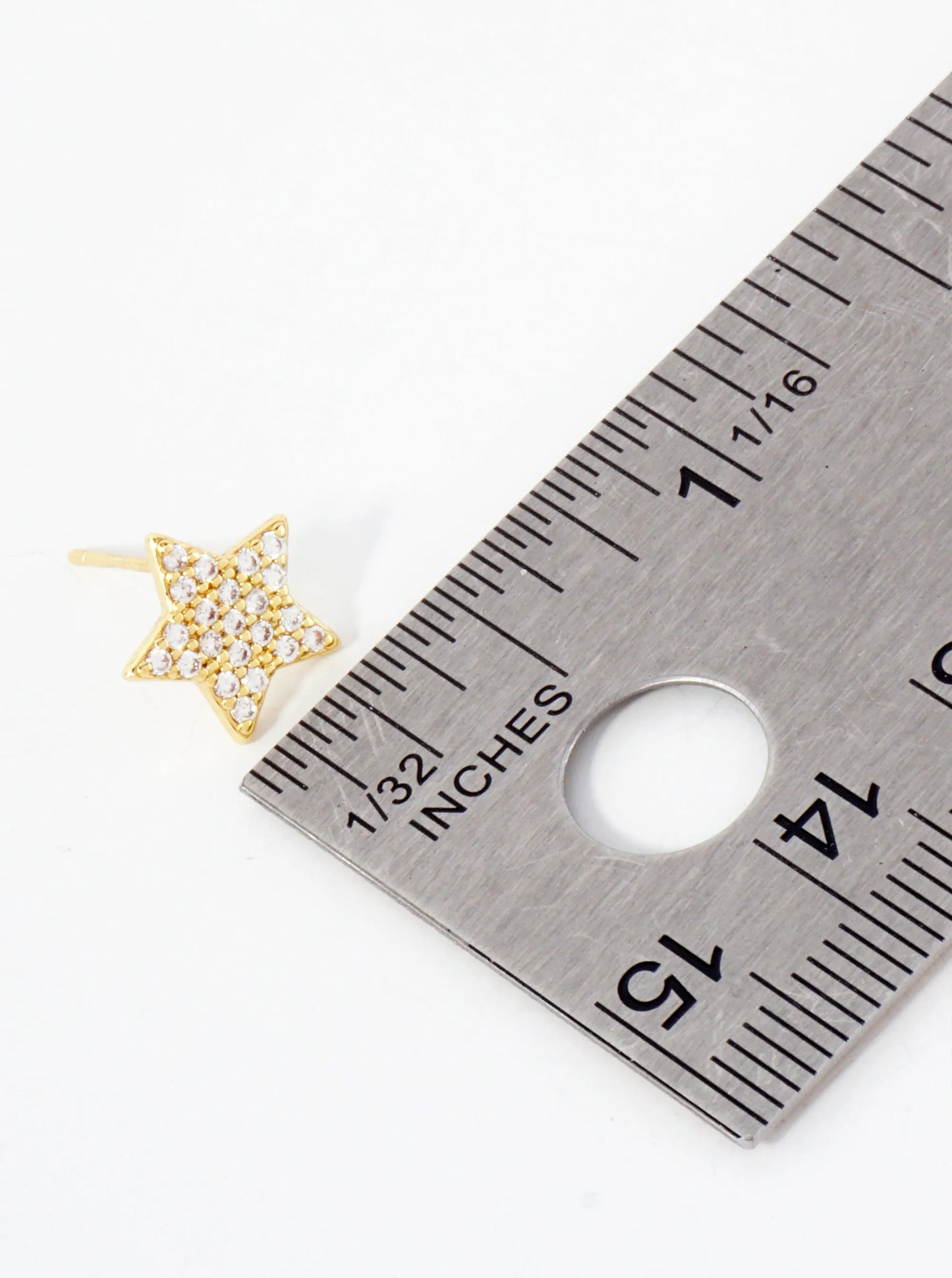 Pave-Set Cubic-Zirconia 10mm Star-Shaped 18K-Gold-Dipped Stud Earrings