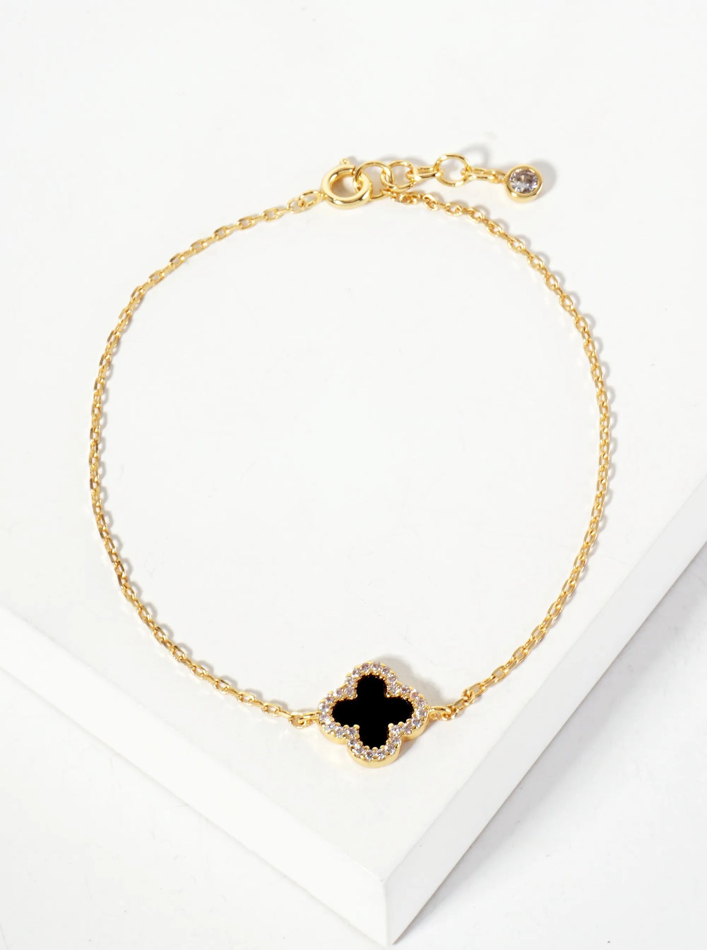 Pave-Set Cubic-Zirconia 11mm 18K-Gold-Dipped Brass Quatrefoil Chain Bracelet