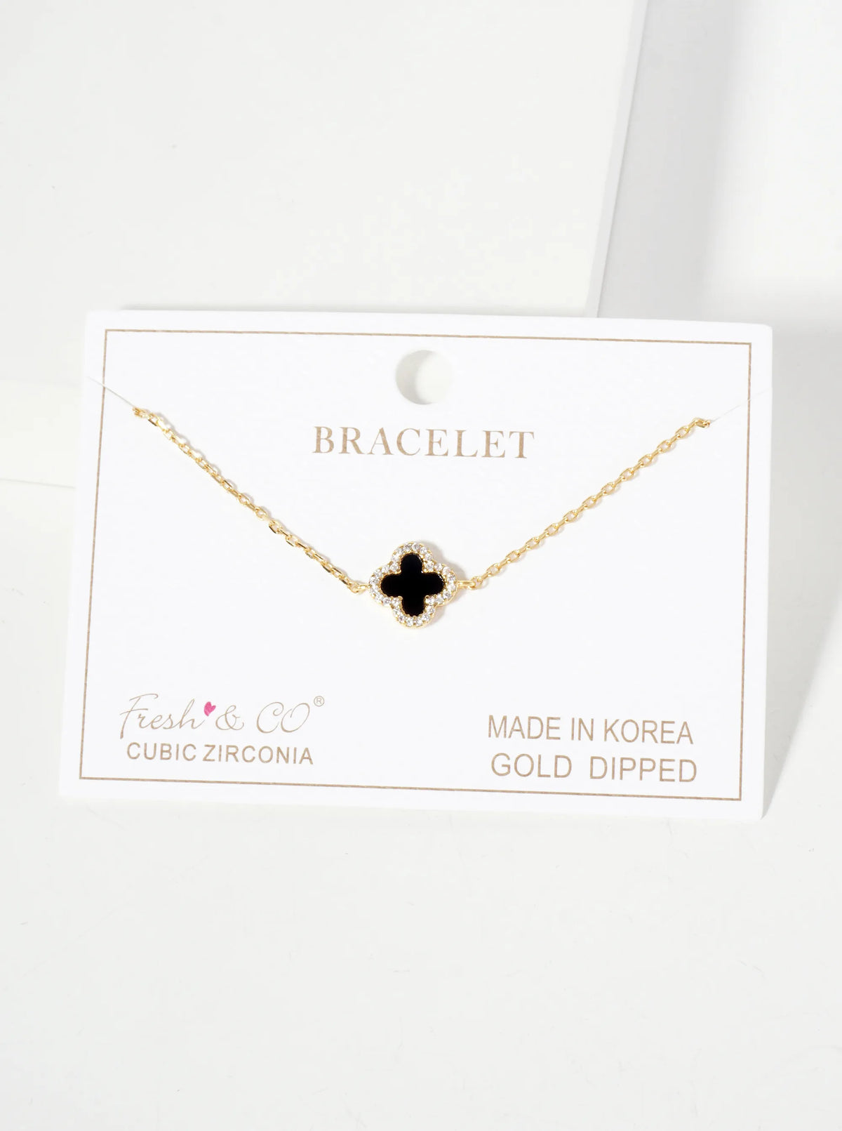 Pave-Set Cubic-Zirconia 11mm 18K-Gold-Dipped Brass Quatrefoil Chain Bracelet