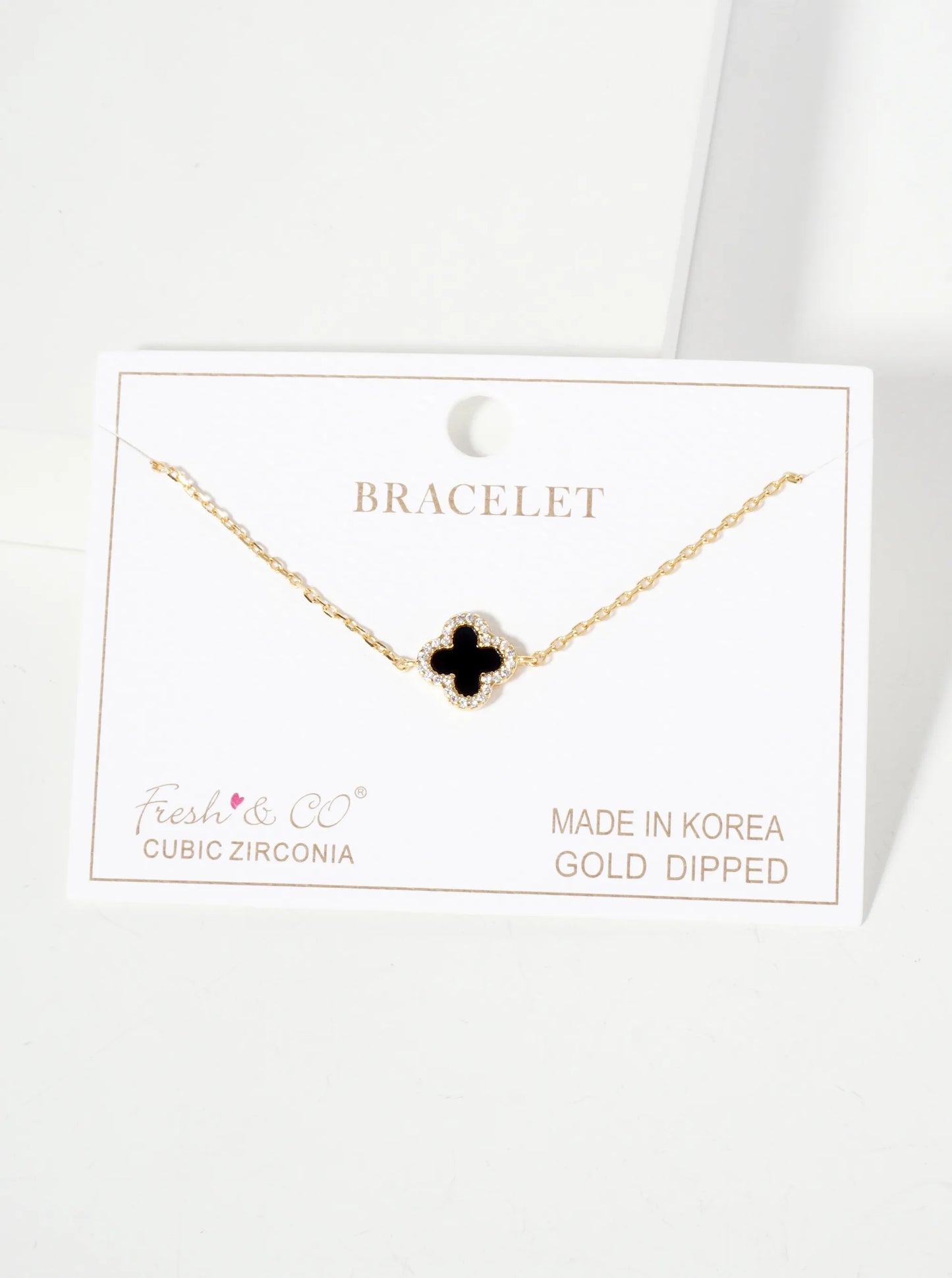 Pave-Set Cubic-Zirconia 11mm 18K-Gold-Dipped Brass Quatrefoil Chain Bracelet