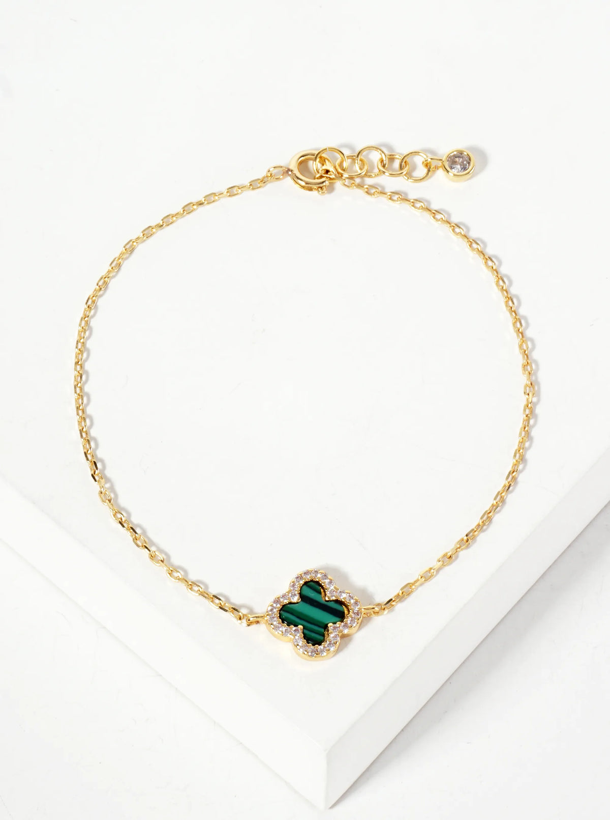Pave-Set Cubic-Zirconia 11mm 18K-Gold-Dipped Brass Quatrefoil Chain Bracelet