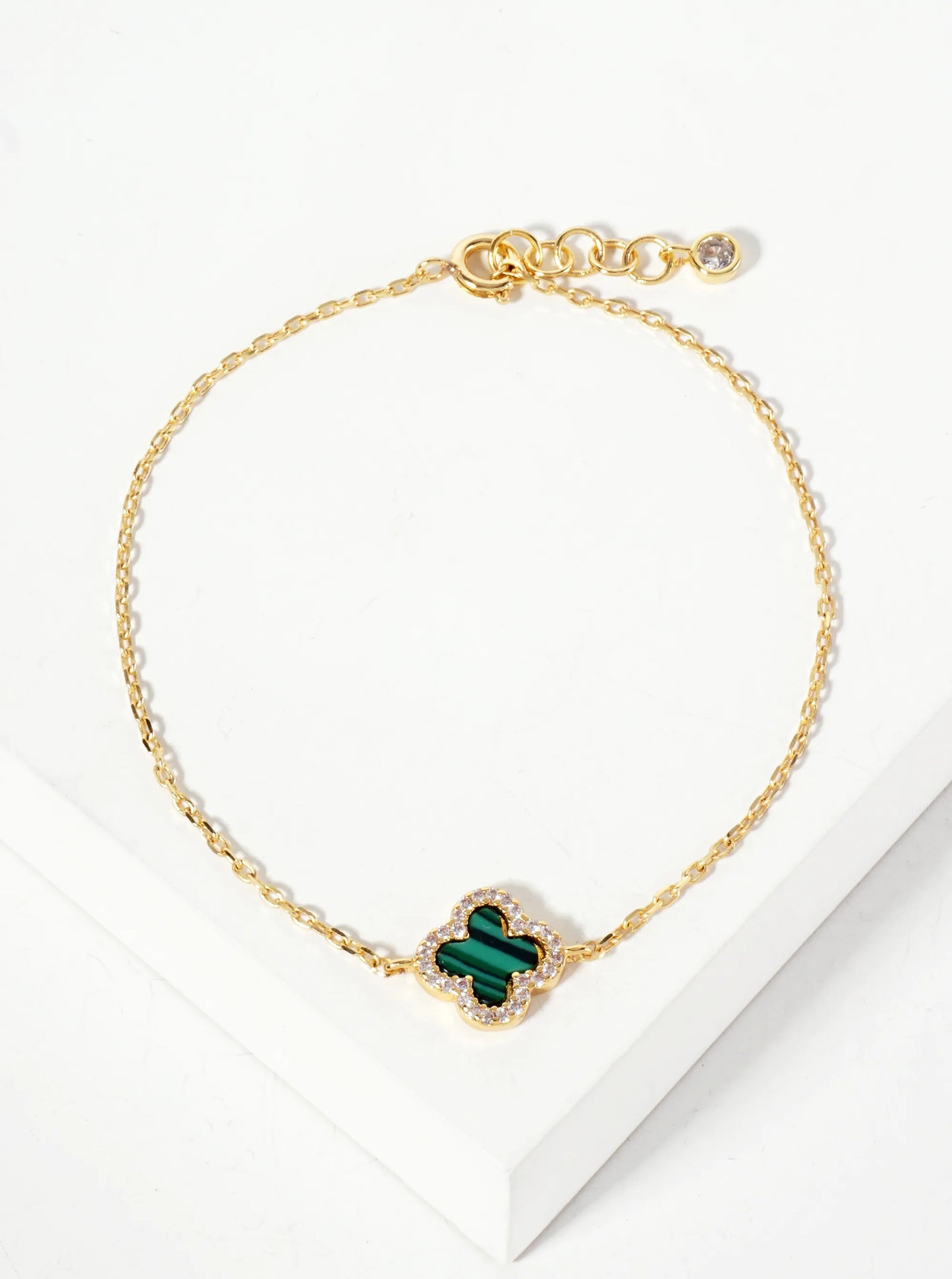 Pave-Set Cubic-Zirconia 11mm 18K-Gold-Dipped Brass Quatrefoil Chain Bracelet