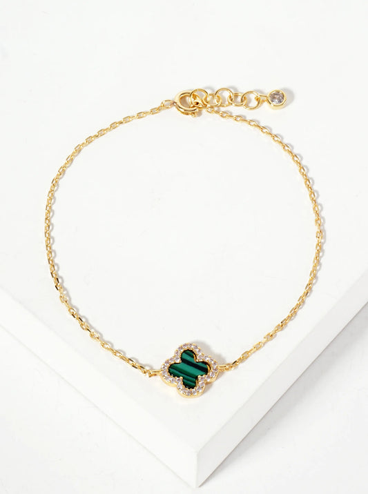 Pave-Set Cubic-Zirconia 11mm 18K-Gold-Dipped Brass Quatrefoil Chain Bracelet