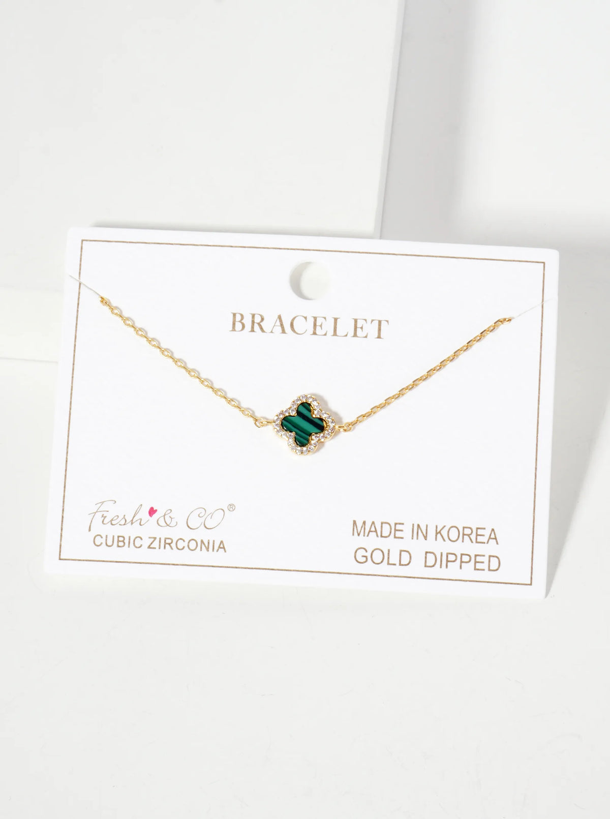 Pave-Set Cubic-Zirconia 11mm 18K-Gold-Dipped Brass Quatrefoil Chain Bracelet