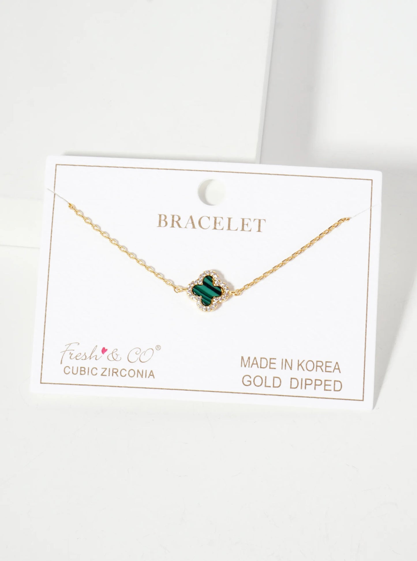 Pave-Set Cubic-Zirconia 11mm 18K-Gold-Dipped Brass Quatrefoil Chain Bracelet