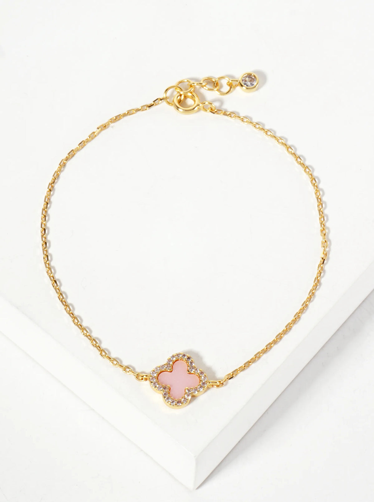 Pave-Set Cubic-Zirconia 11mm 18K-Gold-Dipped Brass Quatrefoil Chain Bracelet