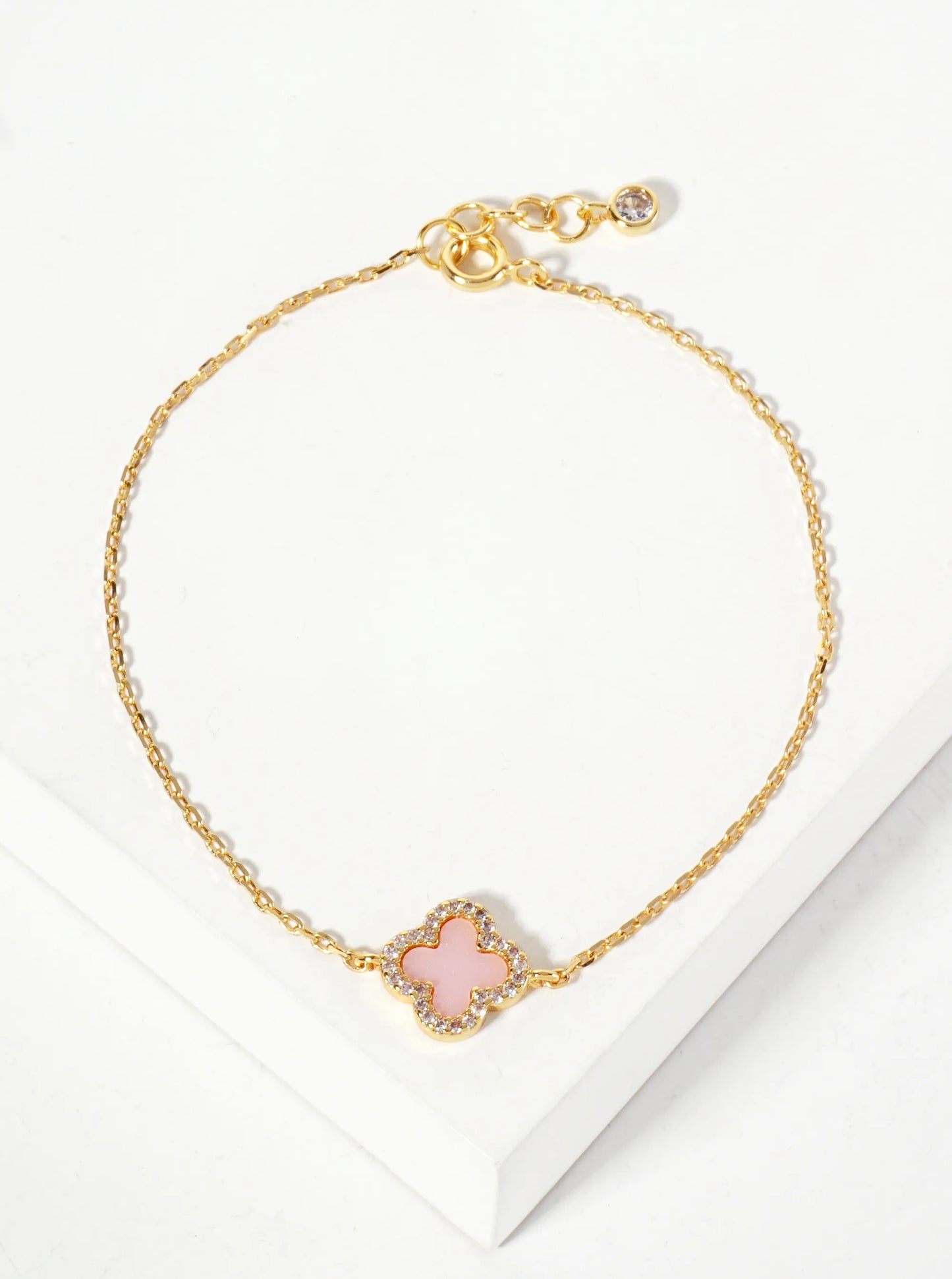Pave-Set Cubic-Zirconia 11mm 18K-Gold-Dipped Brass Quatrefoil Chain Bracelet