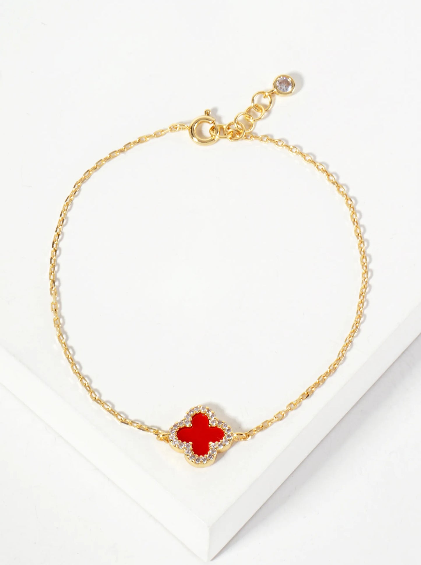 Pave-Set Cubic-Zirconia 11mm 18K-Gold-Dipped Brass Quatrefoil Chain Bracelet