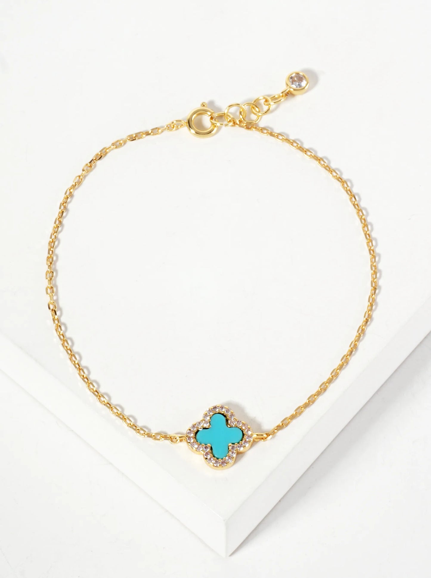 Pave-Set Cubic-Zirconia 11mm 18K-Gold-Dipped Brass Quatrefoil Chain Bracelet