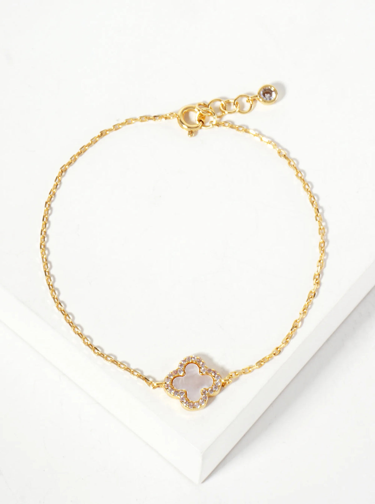 Pave-Set Cubic-Zirconia 11mm 18K-Gold-Dipped Brass Quatrefoil Chain Bracelet