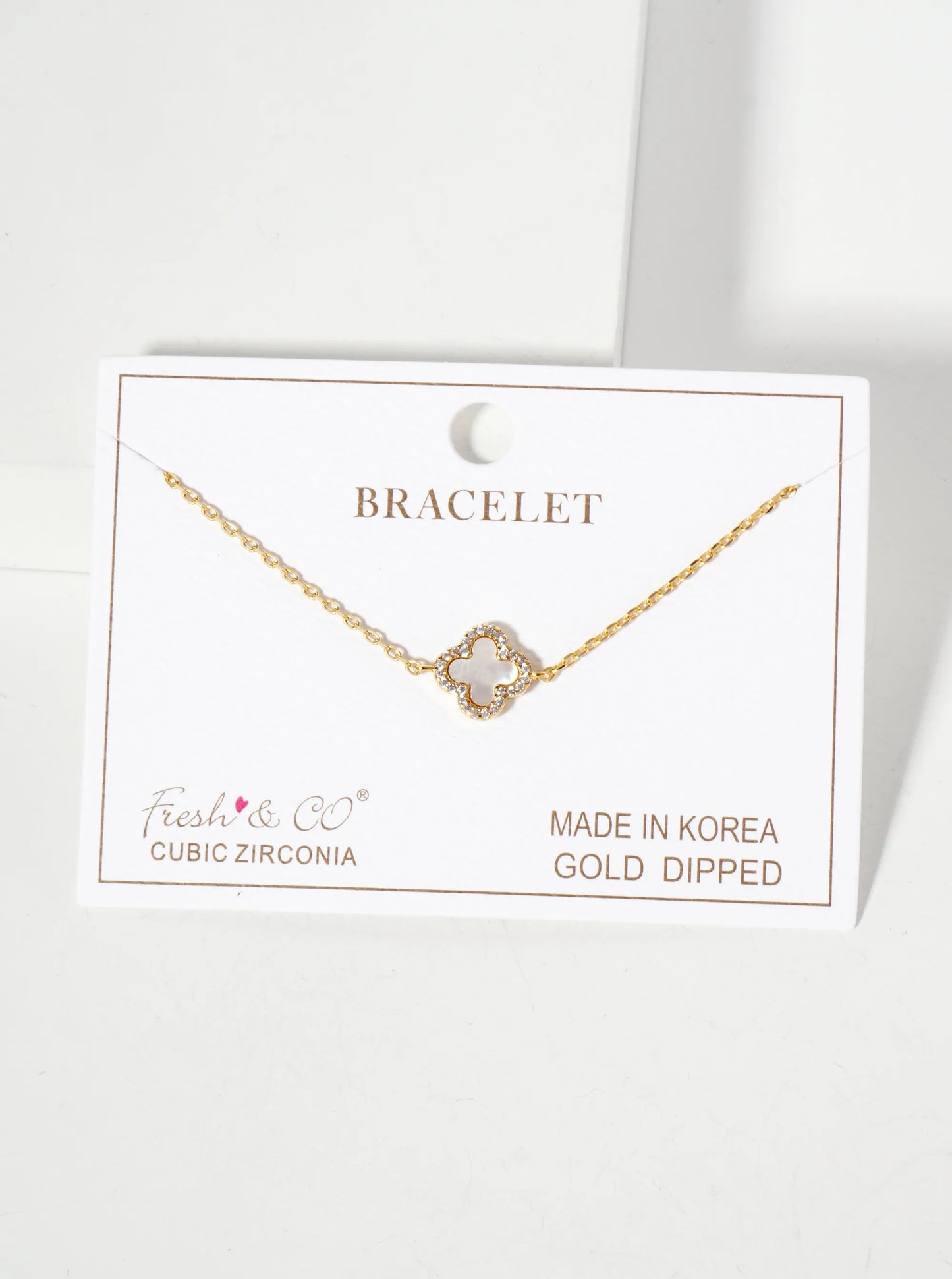 Pave-Set Cubic-Zirconia 11mm 18K-Gold-Dipped Brass Quatrefoil Chain Bracelet