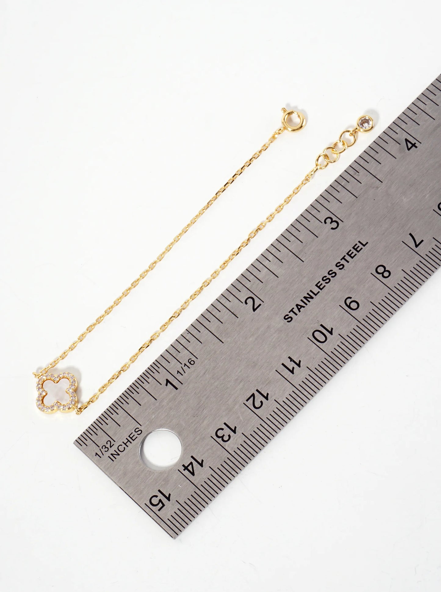 Pave-Set Cubic-Zirconia 11mm 18K-Gold-Dipped Brass Quatrefoil Chain Bracelet