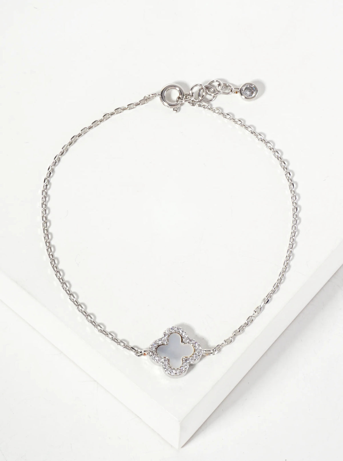 Pave-Set Cubic-Zirconia 11mm 18K-Gold-Dipped Brass Quatrefoil Chain Bracelet