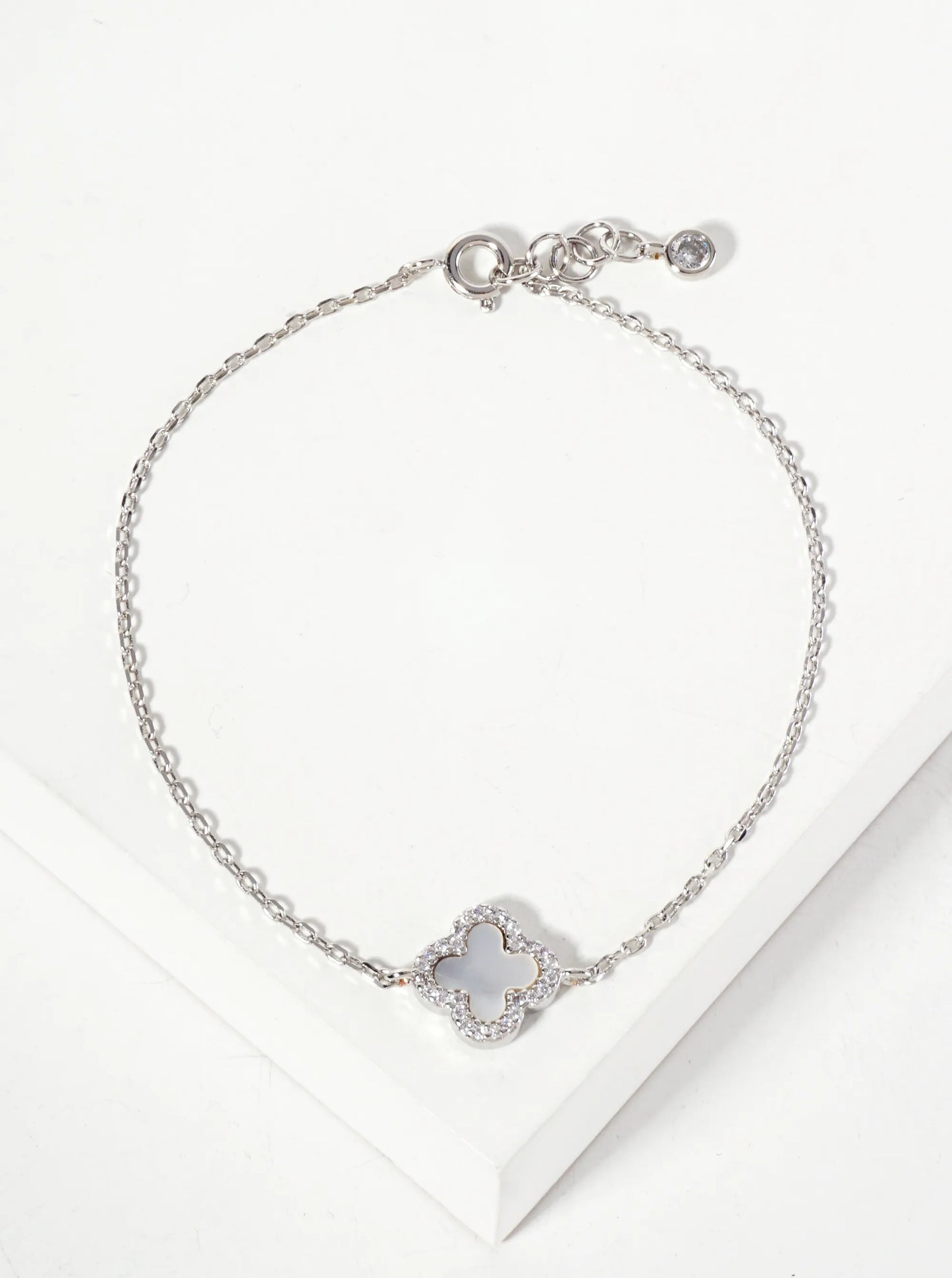Pave-Set Cubic-Zirconia 11mm 18K-Gold-Dipped Brass Quatrefoil Chain Bracelet