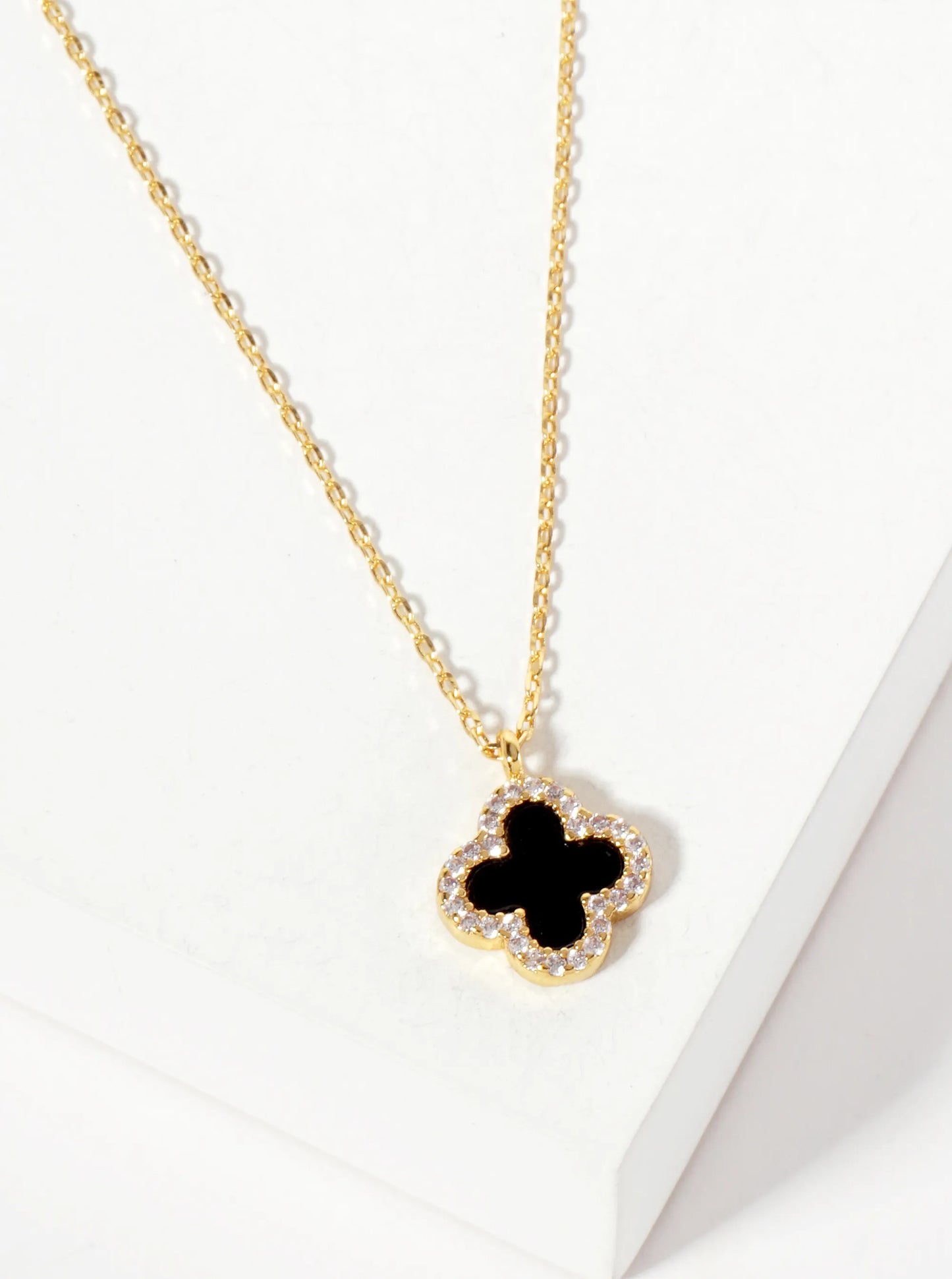 Pave-Set Cubic-Zirconia 11mm 18K-Gold-Dipped Brass Quatrefoil Pendant Necklace