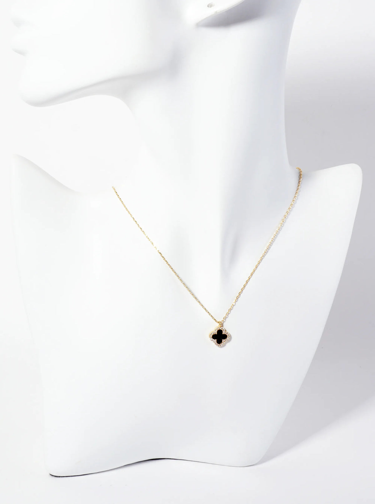Pave-Set Cubic-Zirconia 11mm 18K-Gold-Dipped Brass Quatrefoil Pendant Necklace