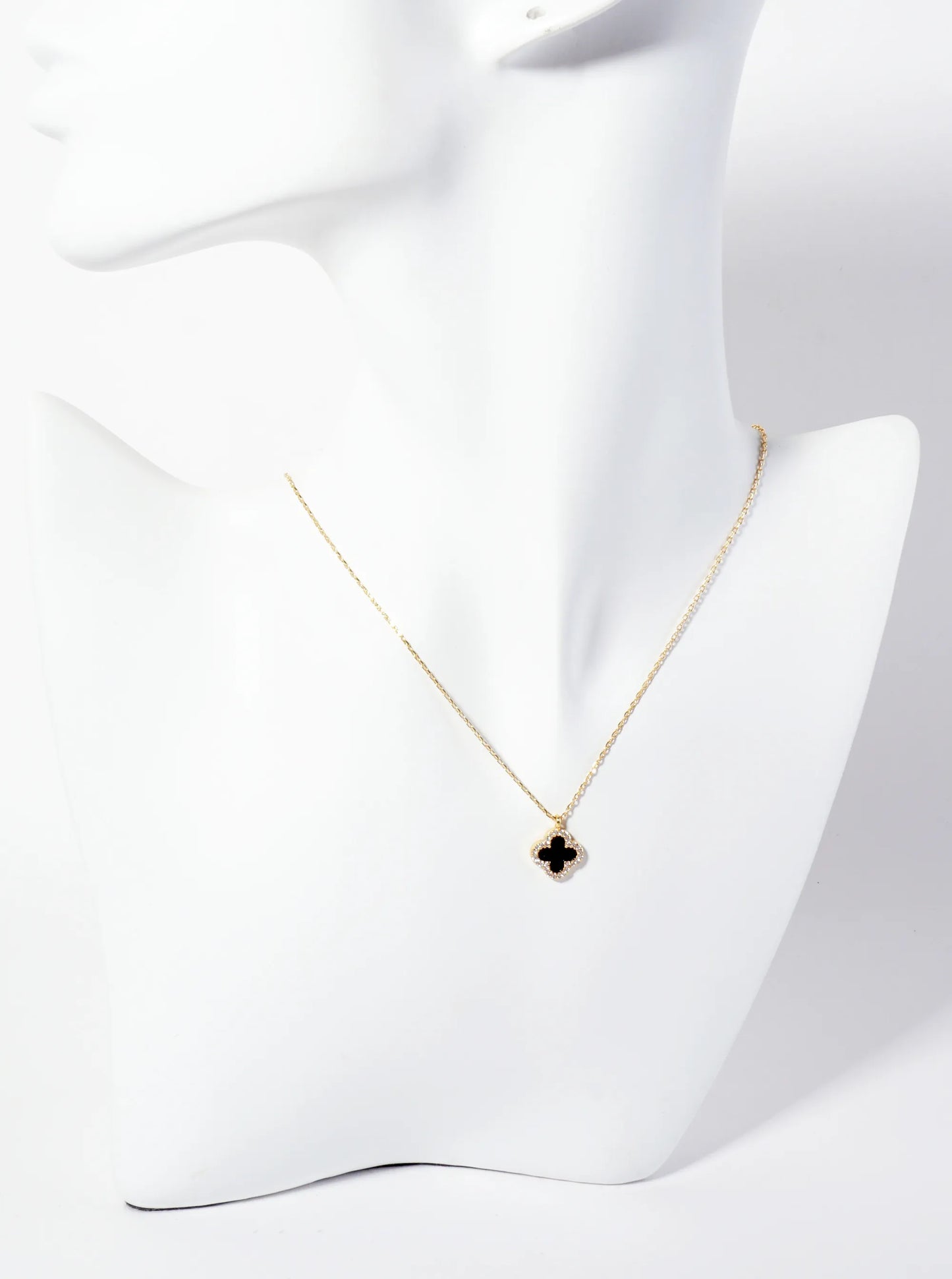 Pave-Set Cubic-Zirconia 11mm 18K-Gold-Dipped Brass Quatrefoil Pendant Necklace