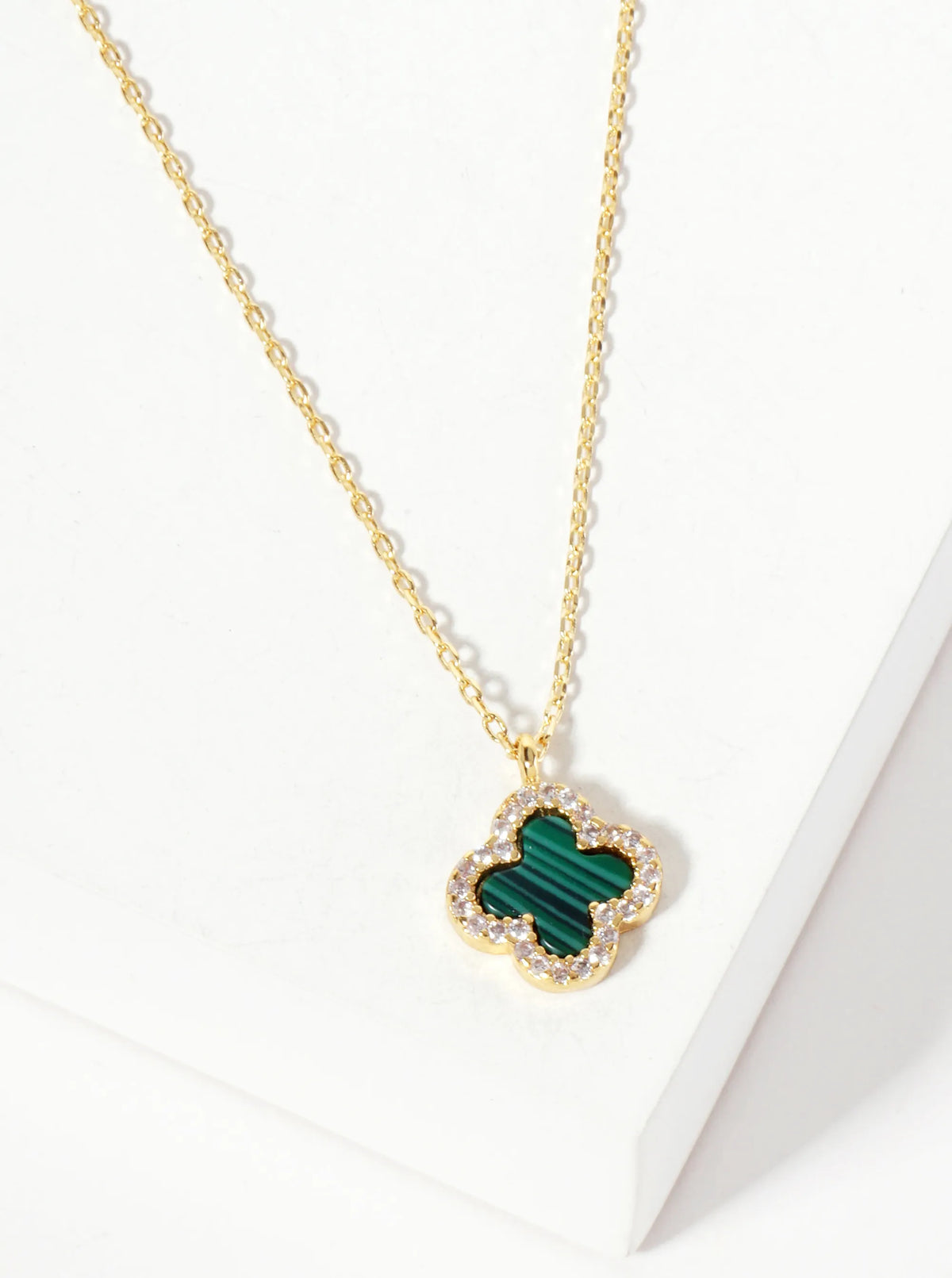 Pave-Set Cubic-Zirconia 11mm 18K-Gold-Dipped Brass Quatrefoil Pendant Necklace