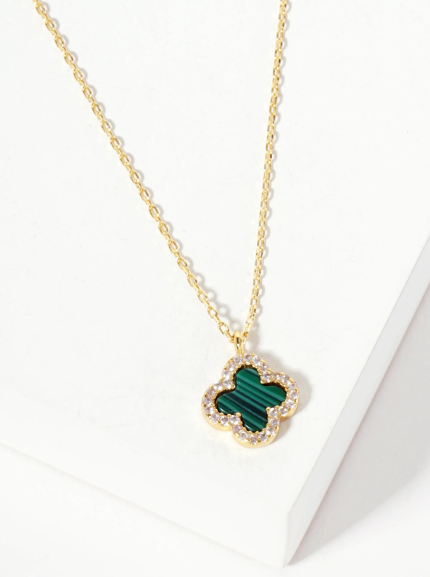 Pave-Set Cubic-Zirconia 11mm 18K-Gold-Dipped Brass Quatrefoil Pendant Necklace