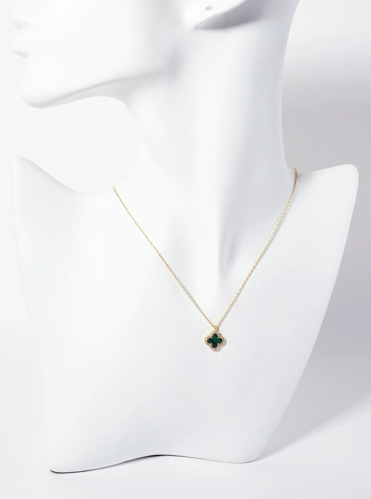 Pave-Set Cubic-Zirconia 11mm 18K-Gold-Dipped Brass Quatrefoil Pendant Necklace