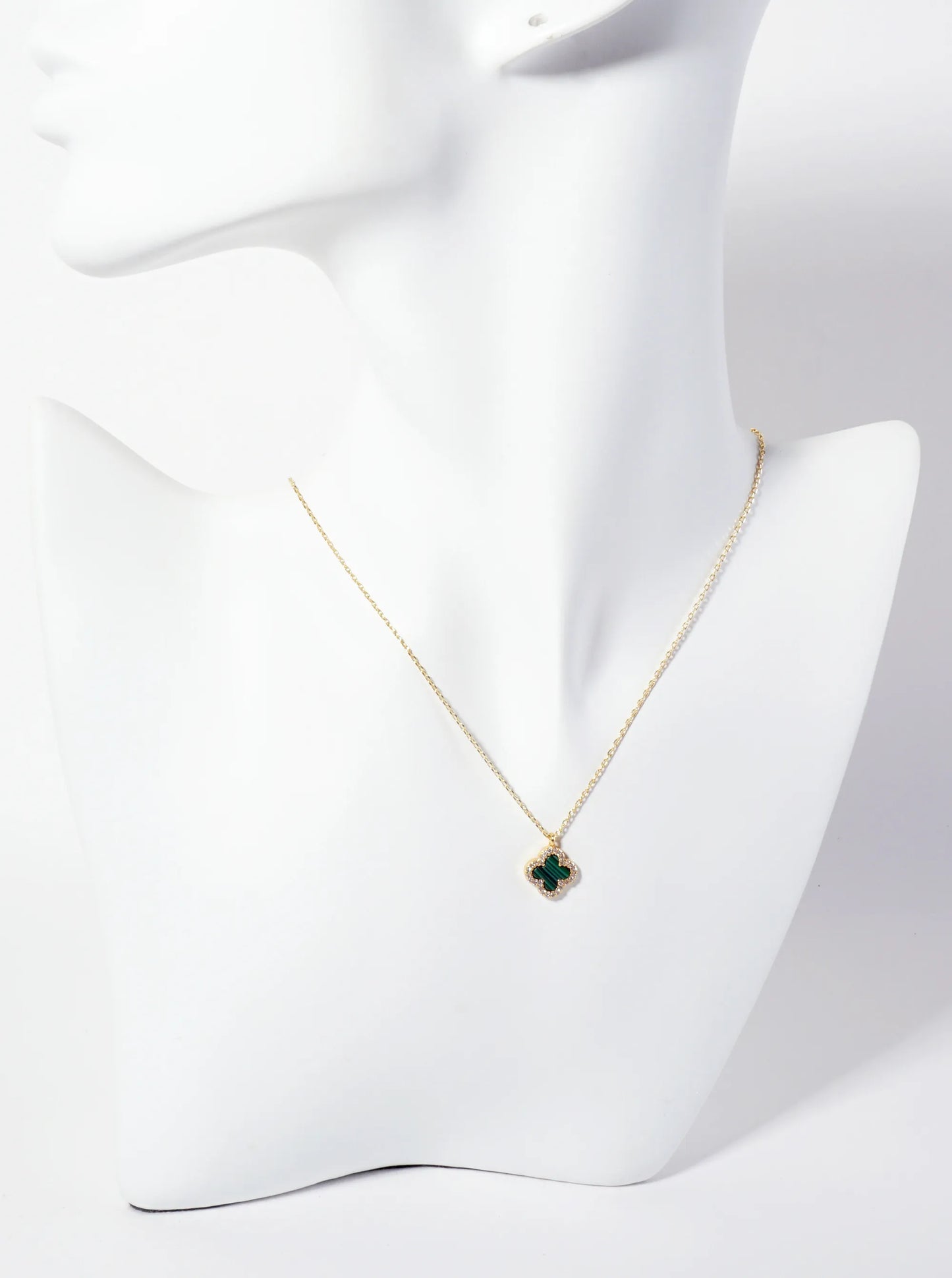 Pave-Set Cubic-Zirconia 11mm 18K-Gold-Dipped Brass Quatrefoil Pendant Necklace