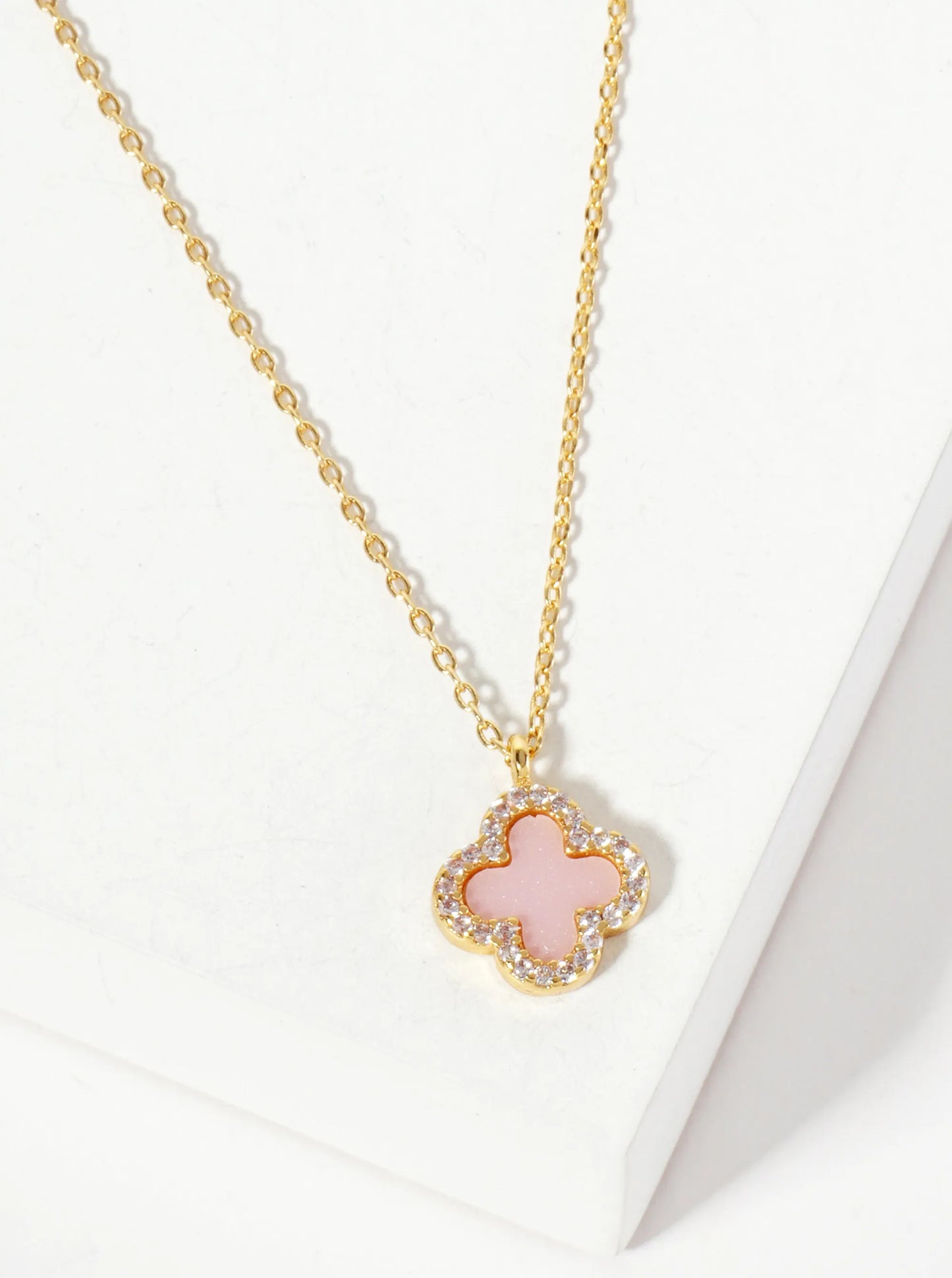 Pave-Set Cubic-Zirconia 11mm 18K-Gold-Dipped Brass Quatrefoil Pendant Necklace