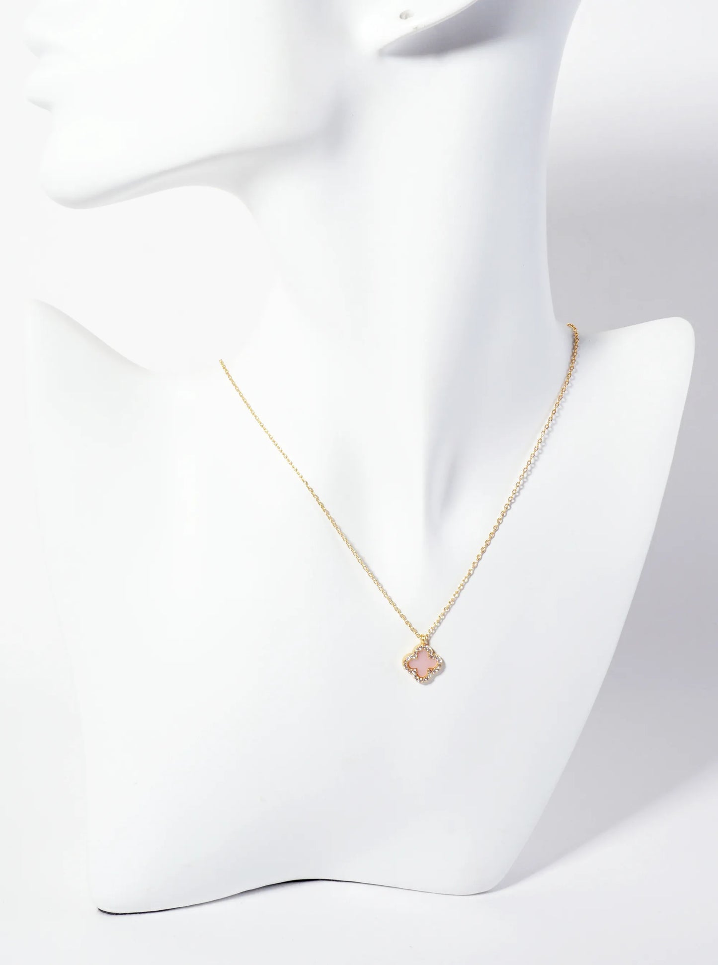 Pave-Set Cubic-Zirconia 11mm 18K-Gold-Dipped Brass Quatrefoil Pendant Necklace
