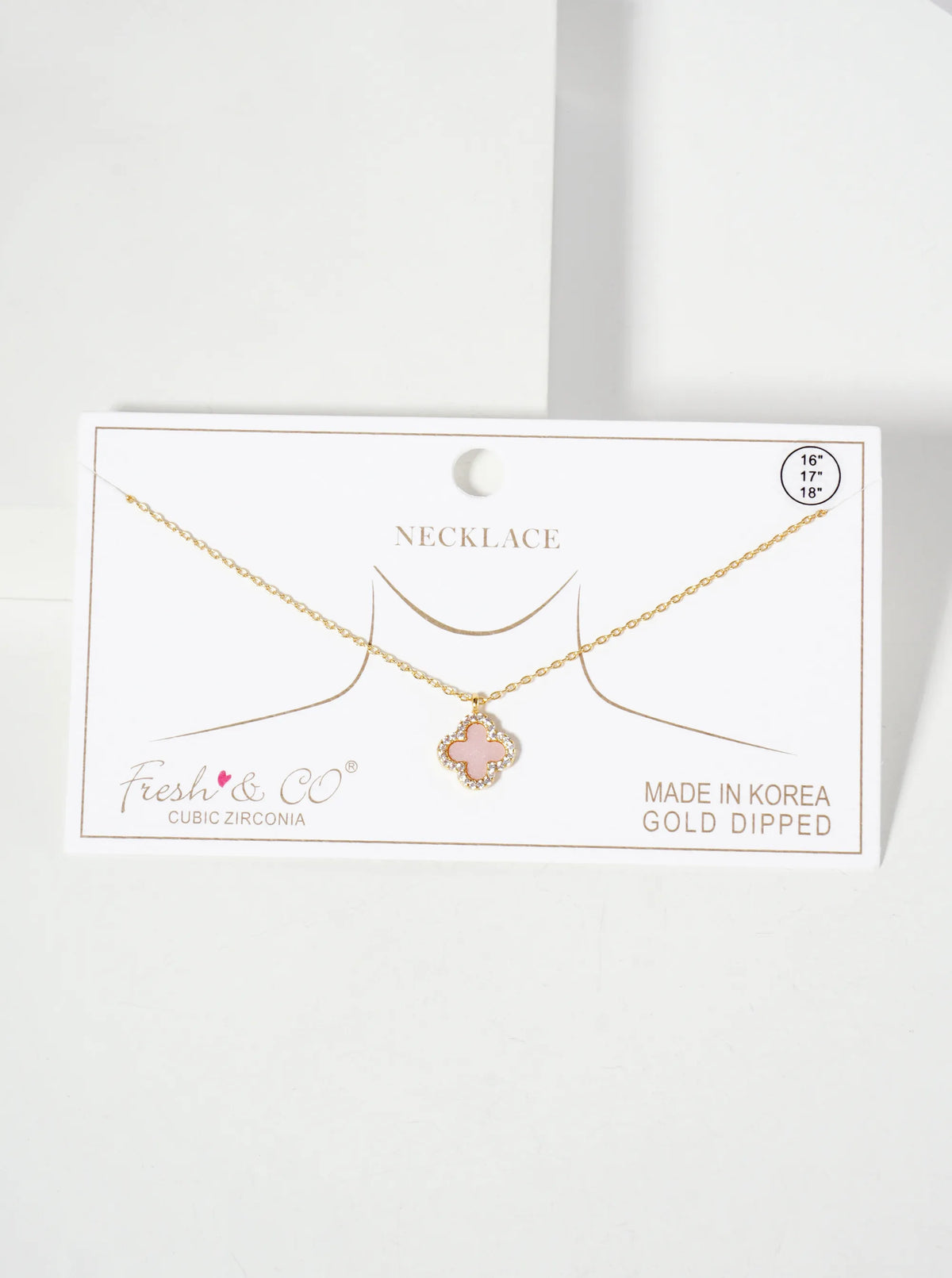 Pave-Set Cubic-Zirconia 11mm 18K-Gold-Dipped Brass Quatrefoil Pendant Necklace