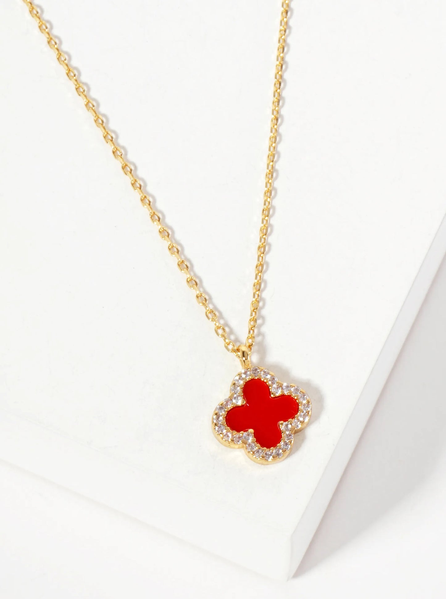 Pave-Set Cubic-Zirconia 11mm 18K-Gold-Dipped Brass Quatrefoil Pendant Necklace