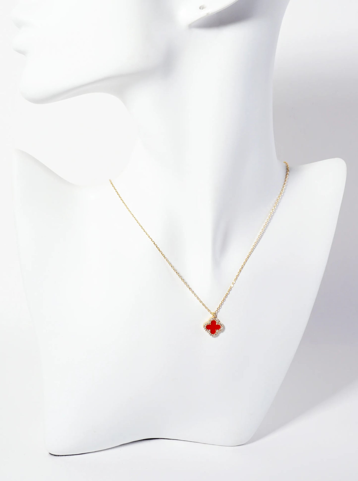 Pave-Set Cubic-Zirconia 11mm 18K-Gold-Dipped Brass Quatrefoil Pendant Necklace