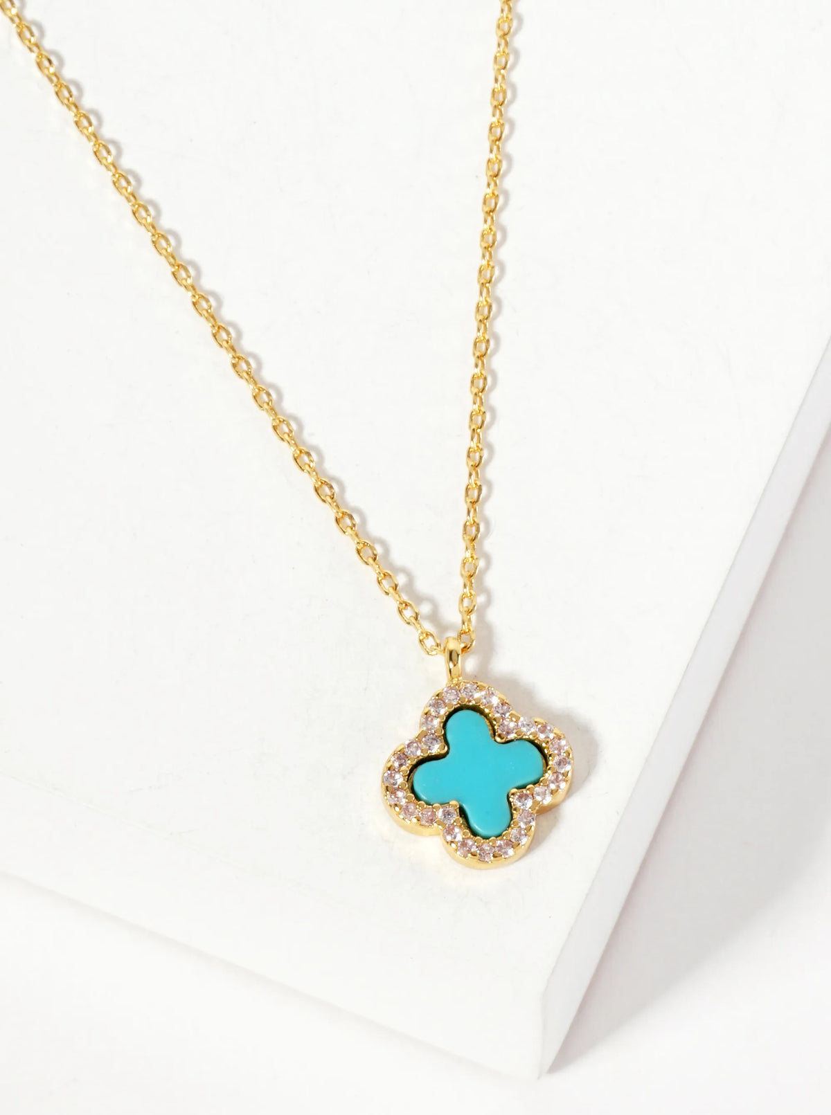 Pave-Set Cubic-Zirconia 11mm 18K-Gold-Dipped Brass Quatrefoil Pendant Necklace