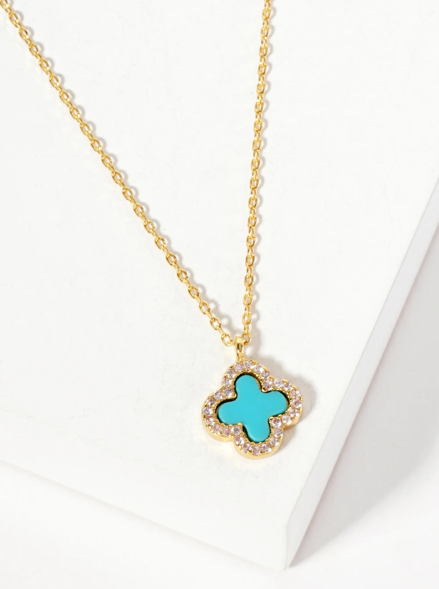 Pave-Set Cubic-Zirconia 11mm 18K-Gold-Dipped Brass Quatrefoil Pendant Necklace